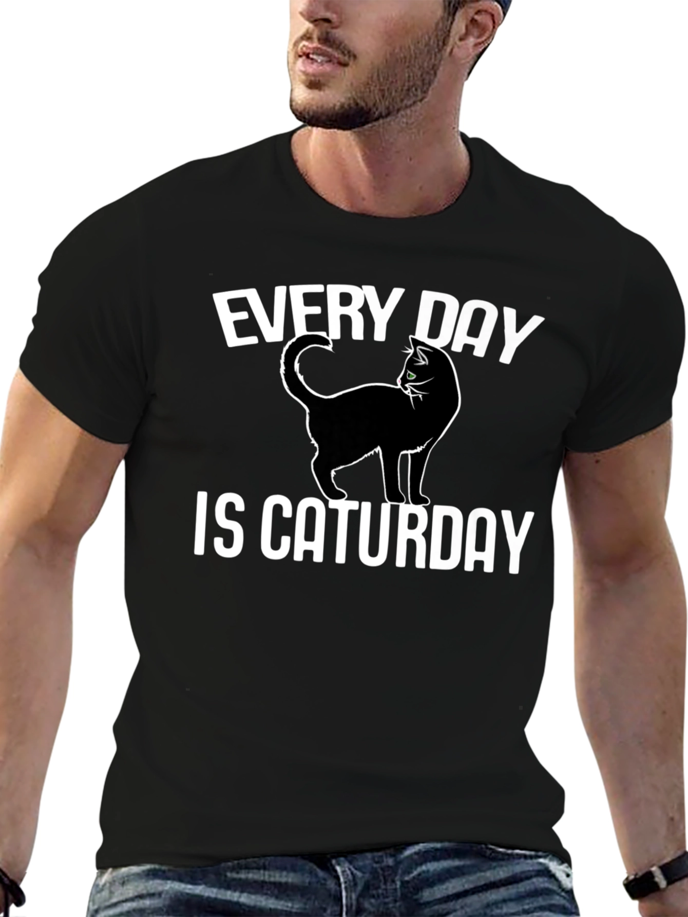 Black Every Day is Caturday Black T-Shirt view 6