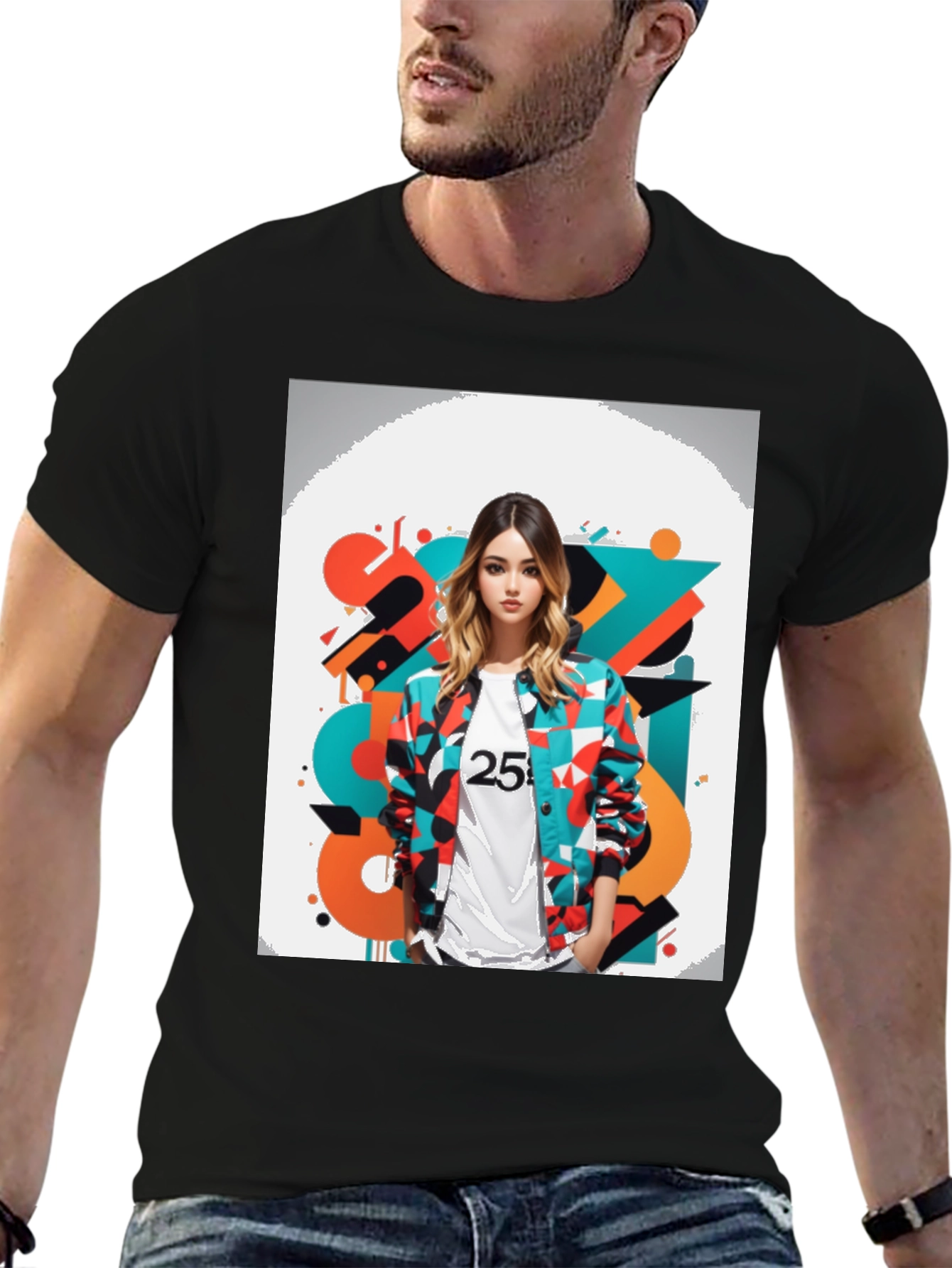 Black Abstract Graphic Print Black Tee view 6
