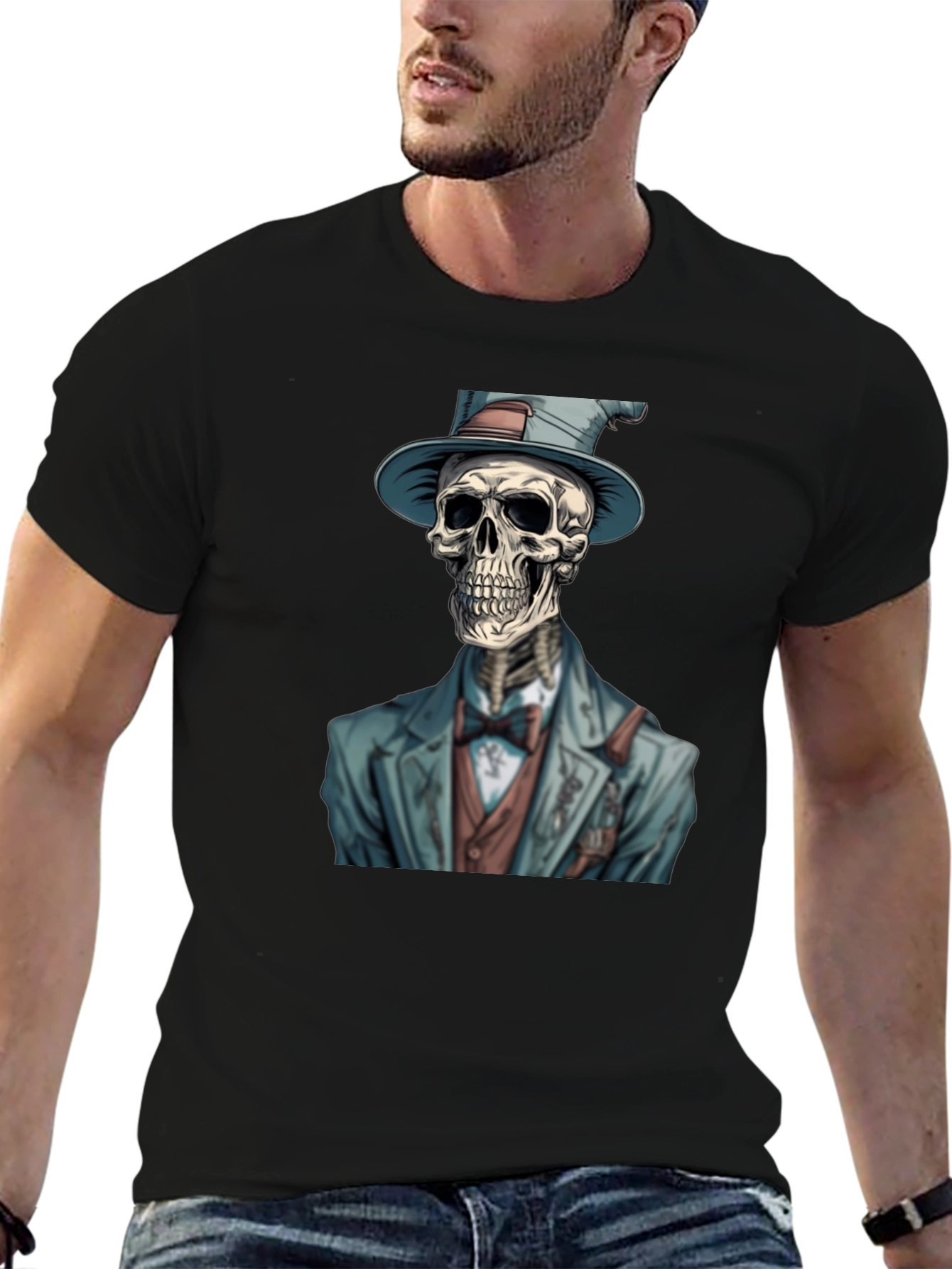 Black Dapper Skeleton T-Shirt - Unique Graphic Tee view 6