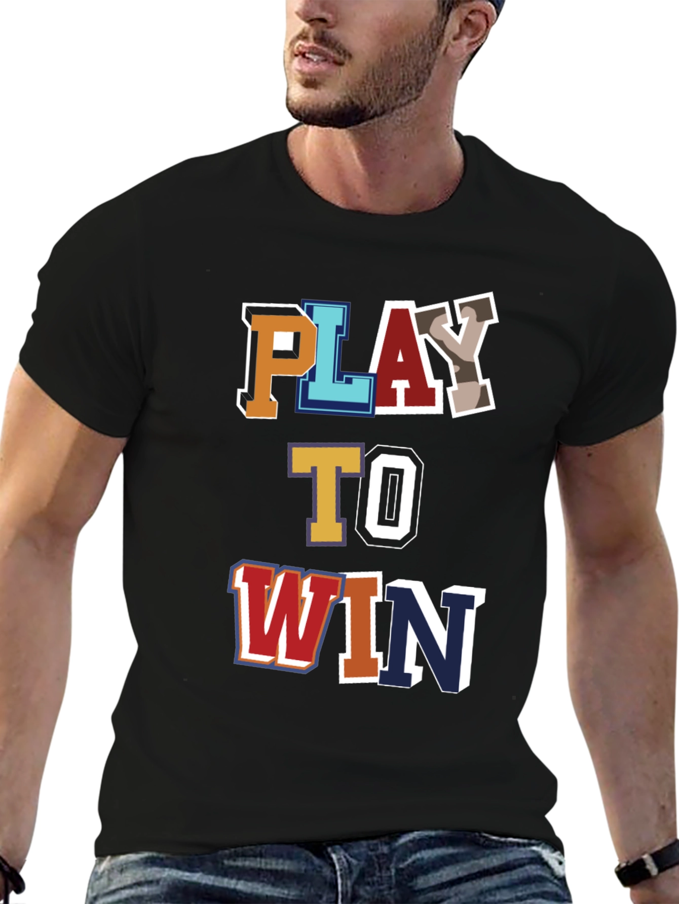 Black Play To Win Graphic Tee - Men's Cotton Blend T-Shirt view 6