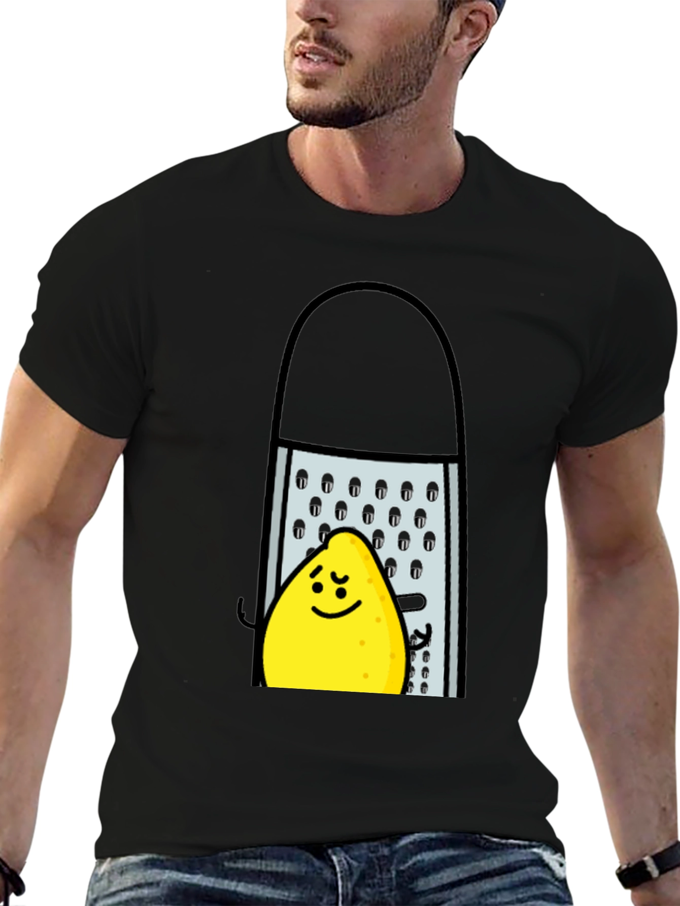 Black Funny Grated Lemon T-Shirt - Black Cotton Tee view 6