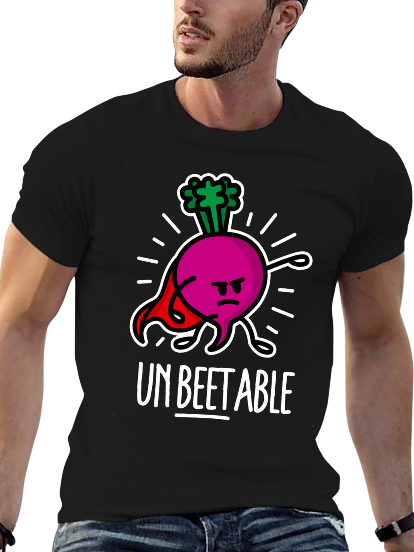 Black Un-Beetable Humor Tee: Super Beet Graphic T-Shirt view 6