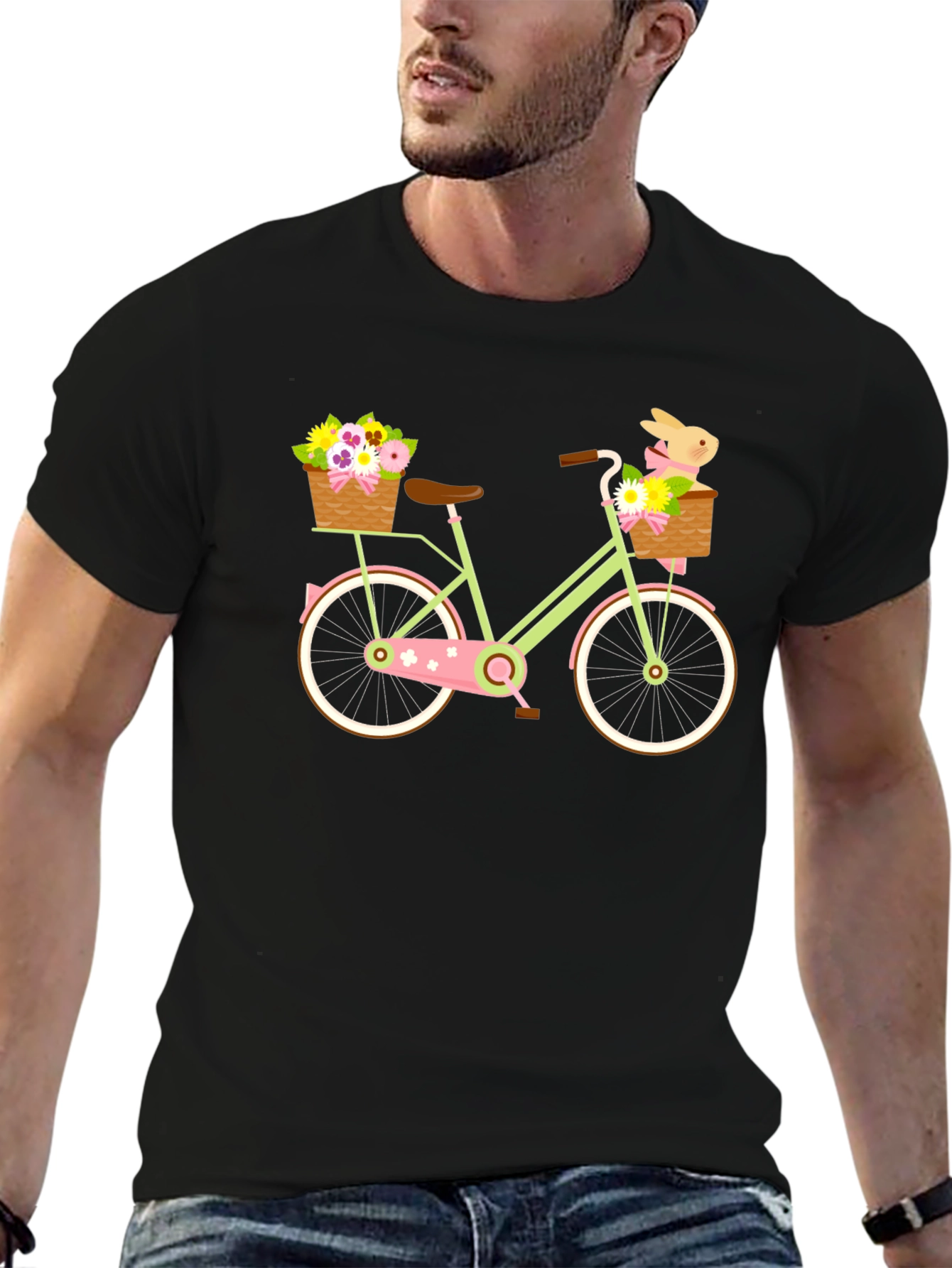 Black Floral Bike T-Shirt - Cute Easter Bunny Design view 6