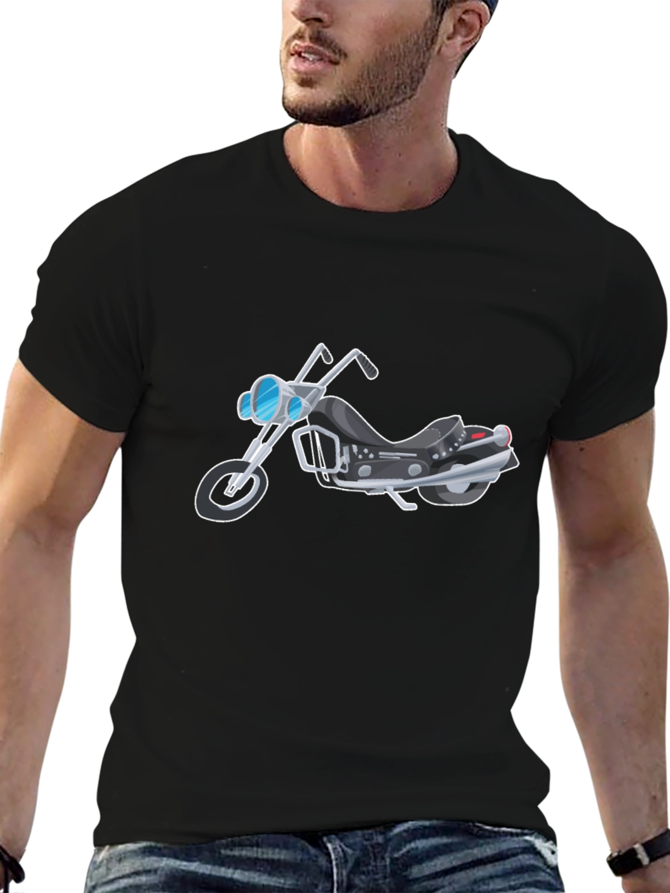 Black Men's Black Motorcycle Graphic T-Shirt view 6