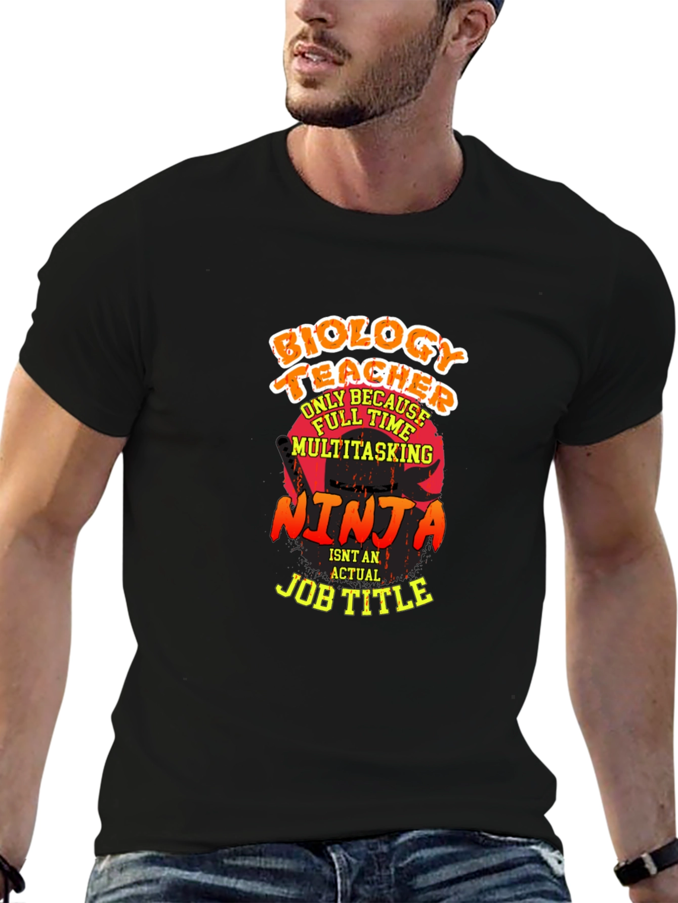 Black Biology Teacher Ninja Graphic Tee view 6