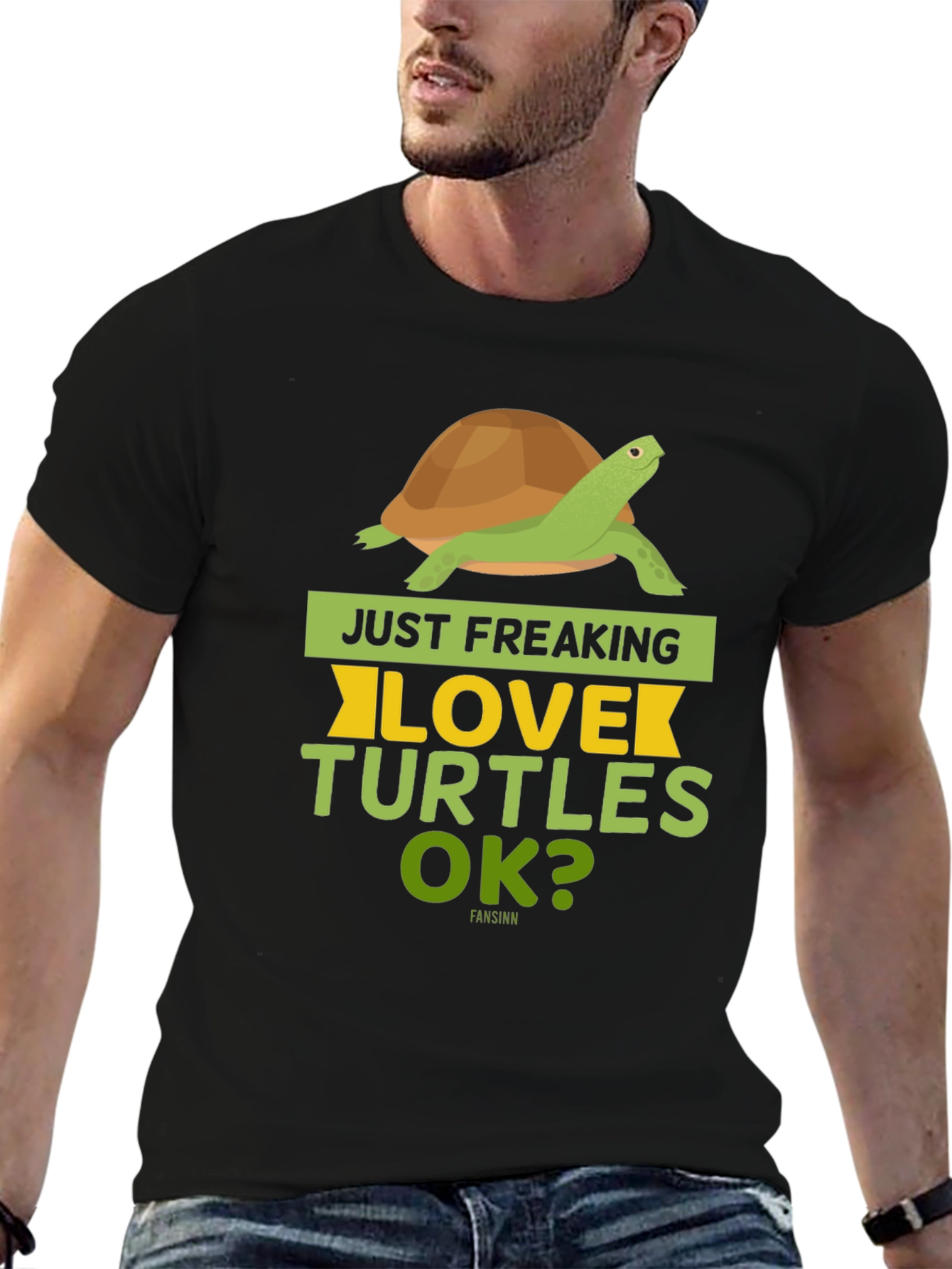 Black Just Freaking Love Turtles OK? T-Shirt view 6