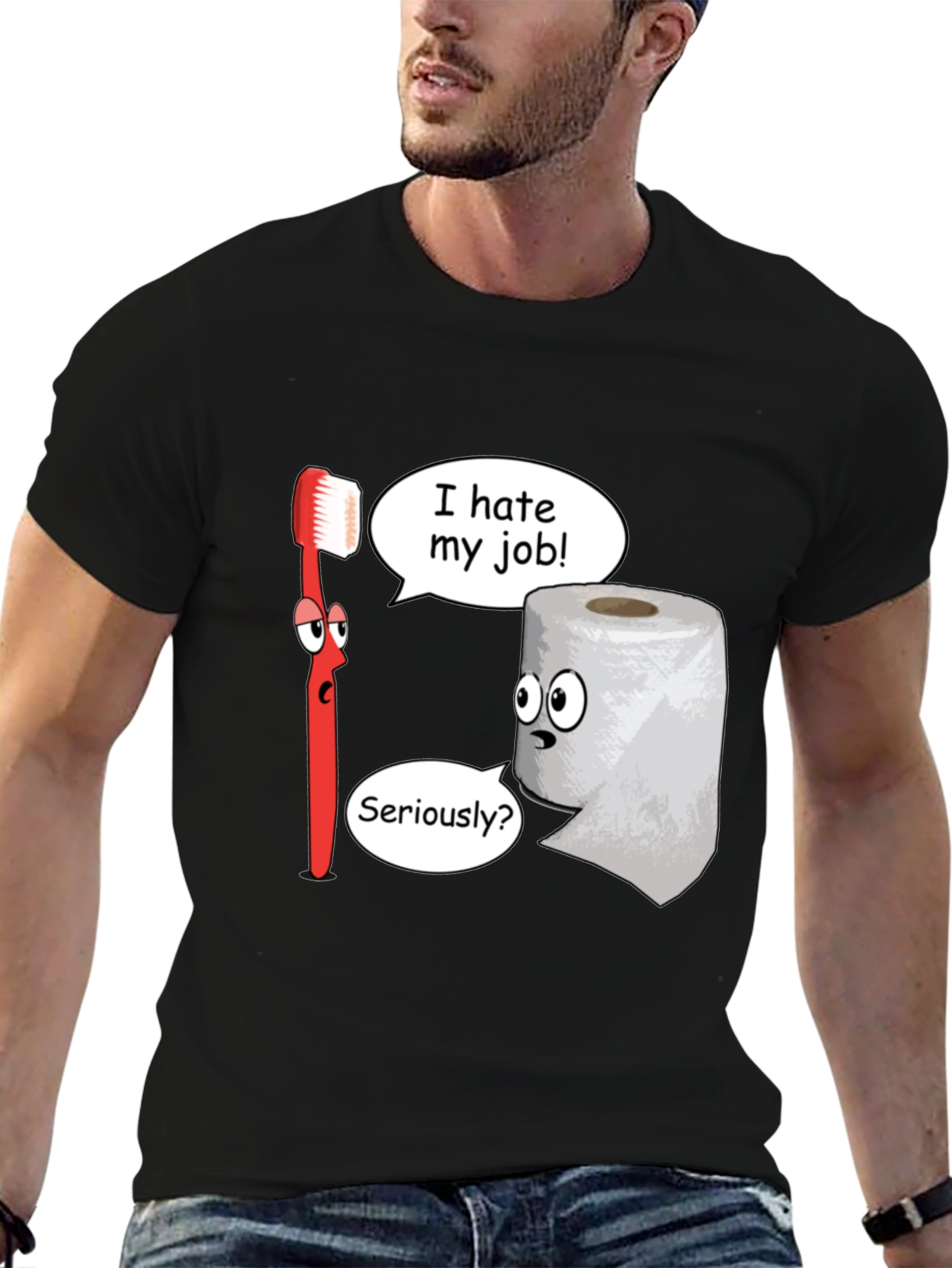 Black Funny Cartoon T-Shirt - I Hate My Job view 6