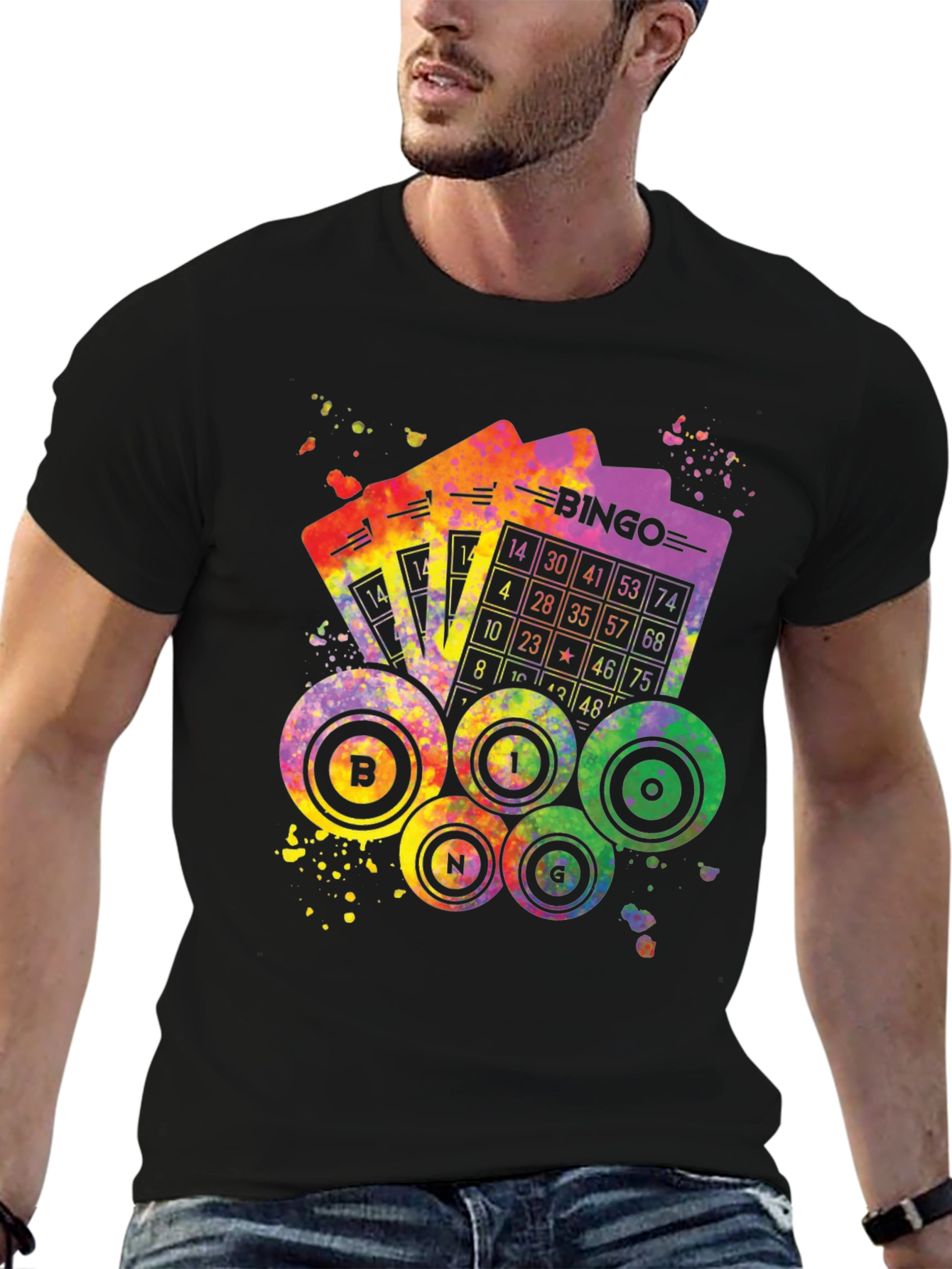 Black Colorful Bingo T-Shirt - Lucky Numbers Tee view 6