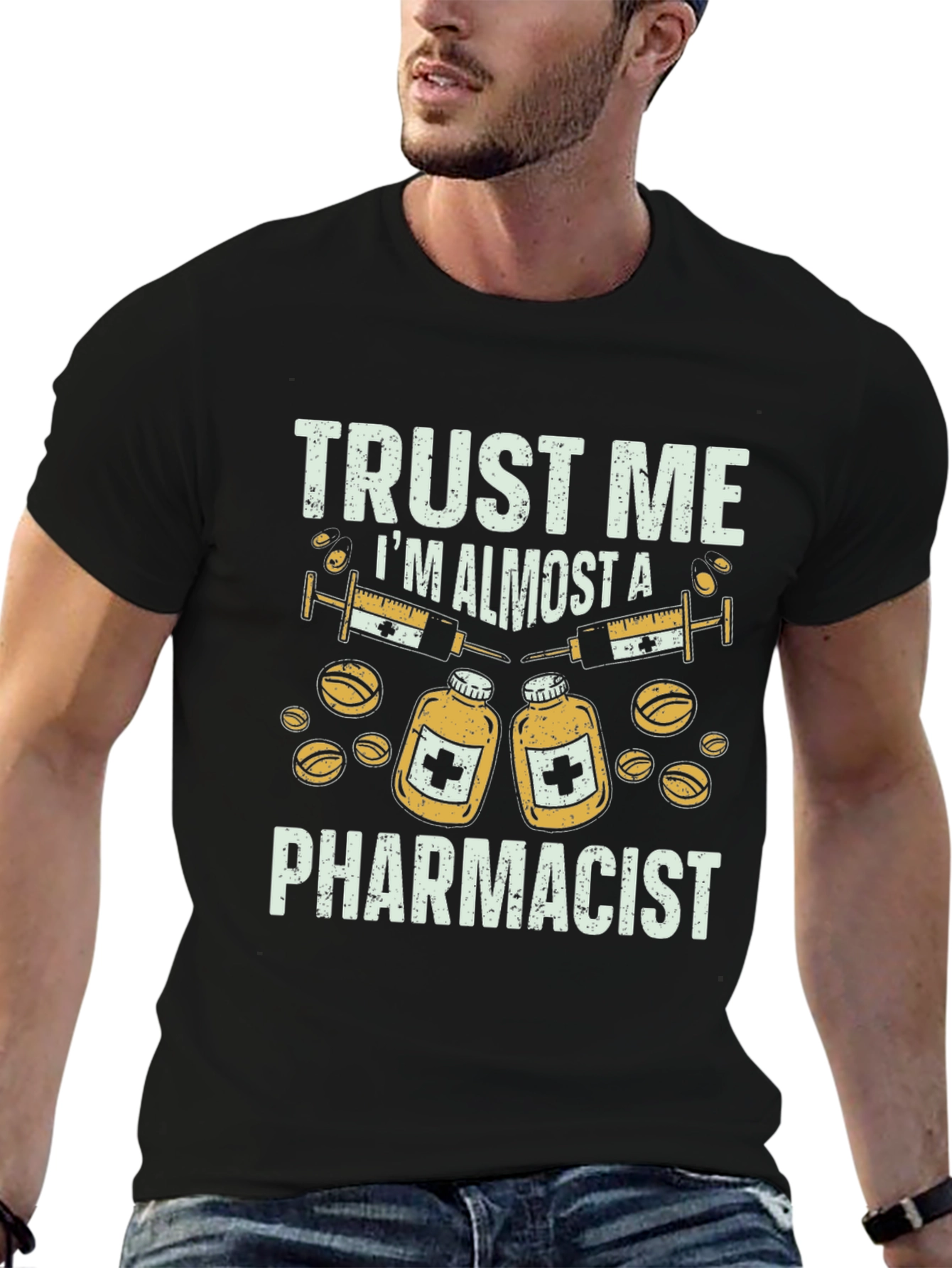 Black Trust Me I'm Almost A Pharmacist T-Shirt view 6