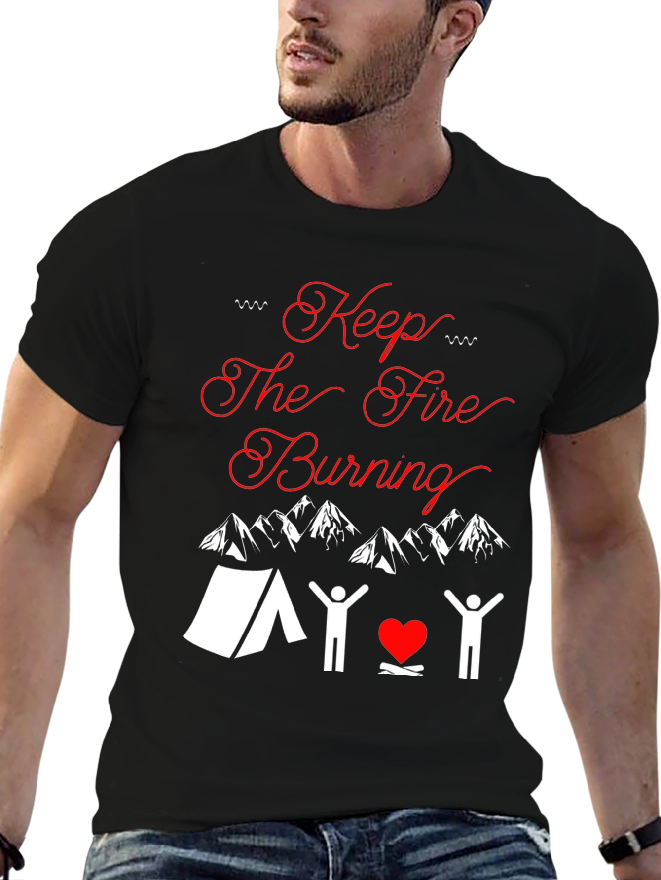 Black Keep The Fire Burning Camping T-Shirt view 6