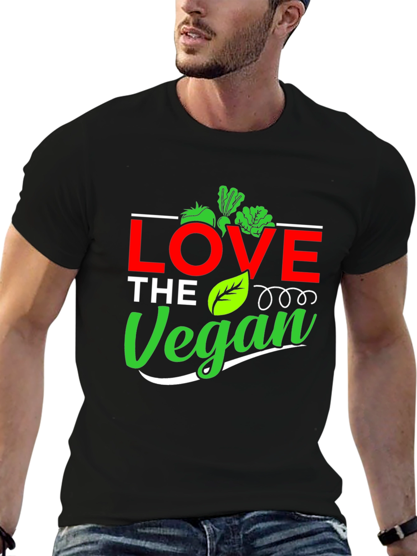 Black Love The Vegan Graphic Tee - Unisex Black T-Shirt view 6