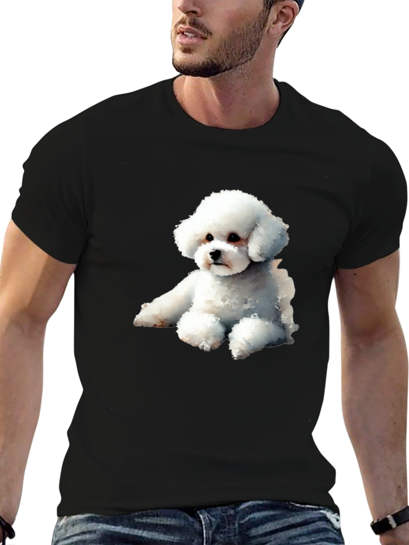 Black Cute Dog Graphic Tee - Black Cotton Blend T-Shirt view 6