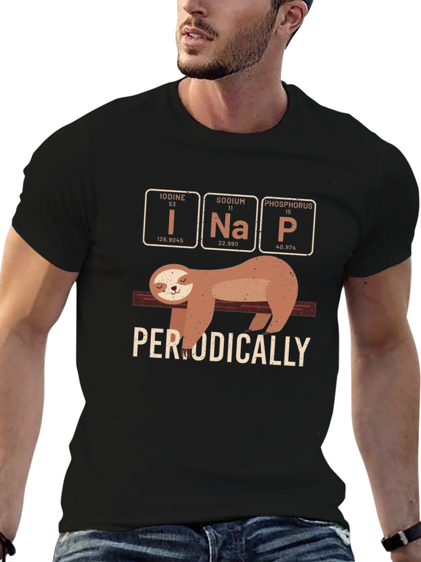 Black Periodically Sloth T-Shirt - Science Pun Tee view 6
