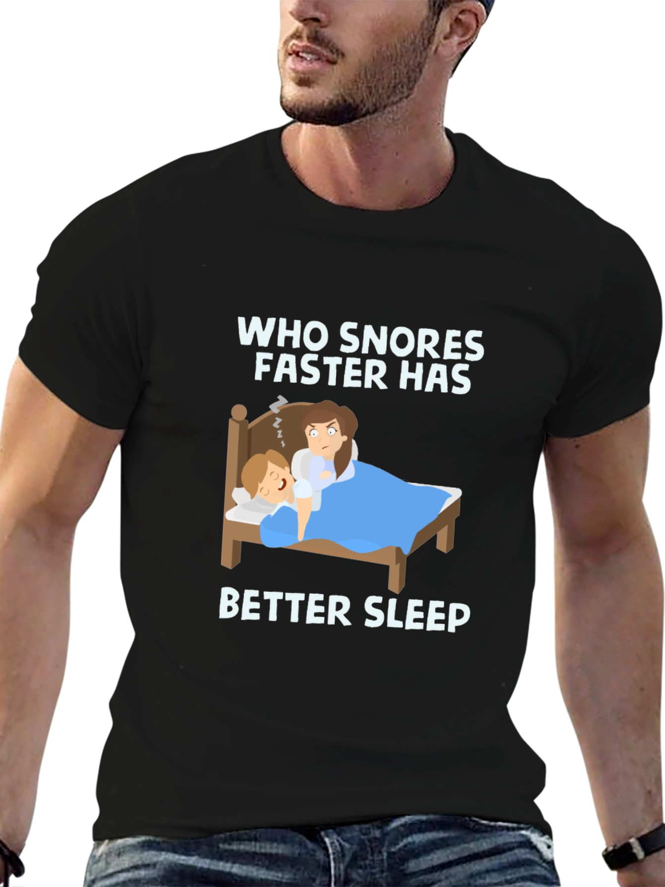 Black Funny Snoring T-Shirt - Better Sleep Design view 6