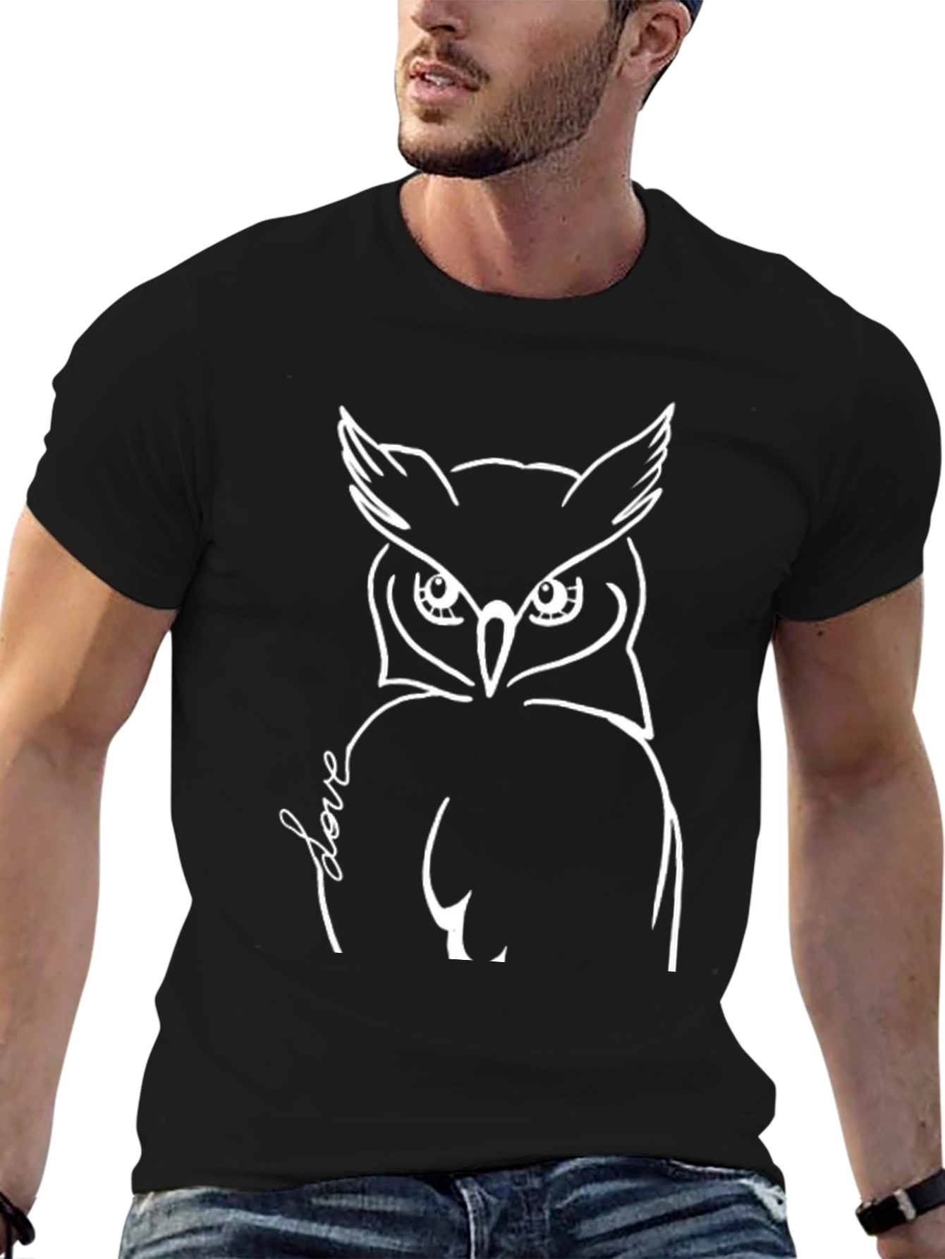 Black Owl Love Graphic T-Shirt - Black Crew Neck Tee view 6