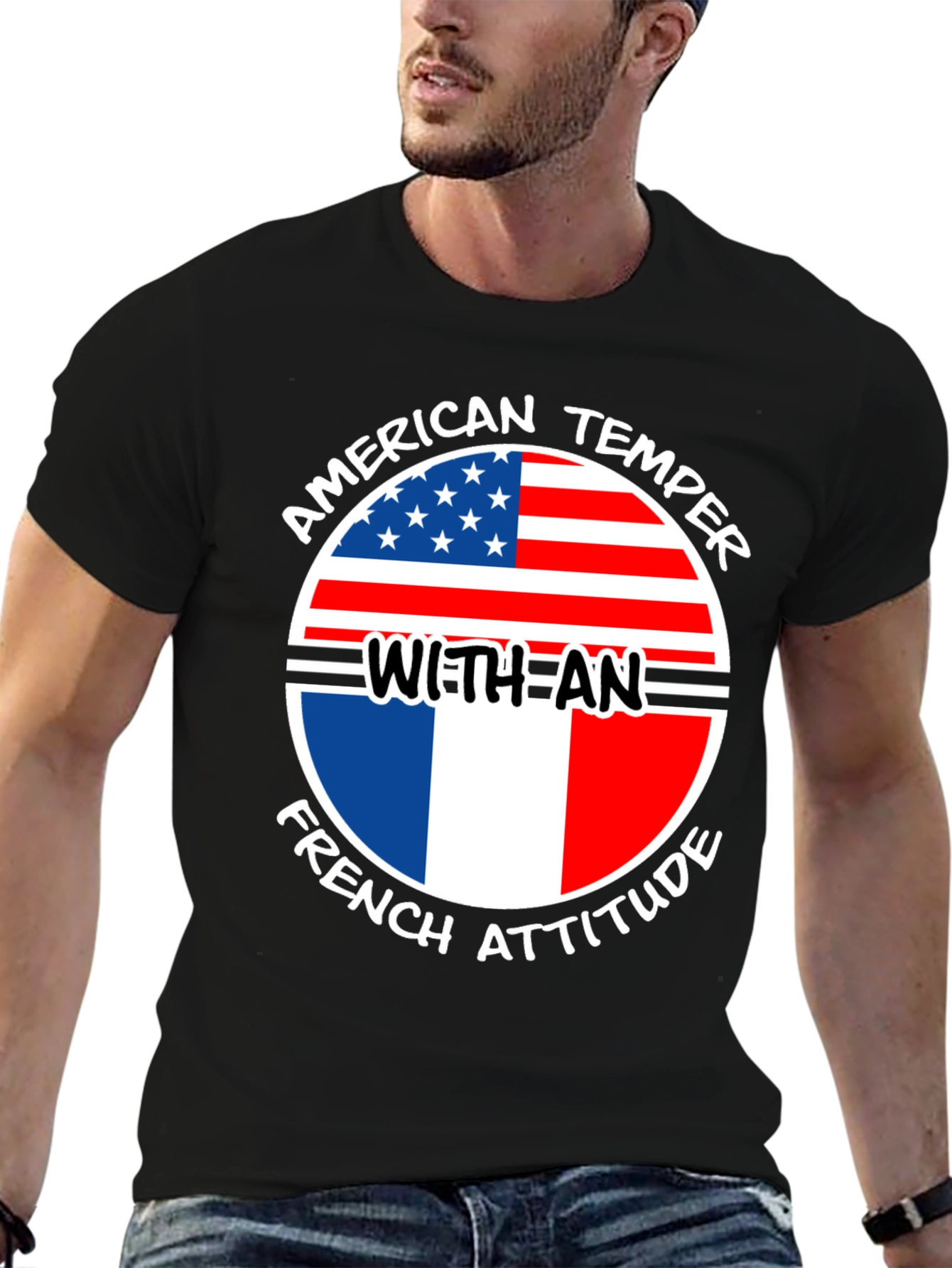 Black American Temper French Attitude T-Shirt view 6