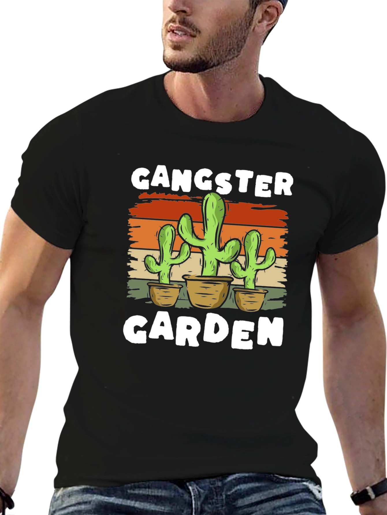 Black Gangster Garden Cactus Graphic T-Shirt view 6
