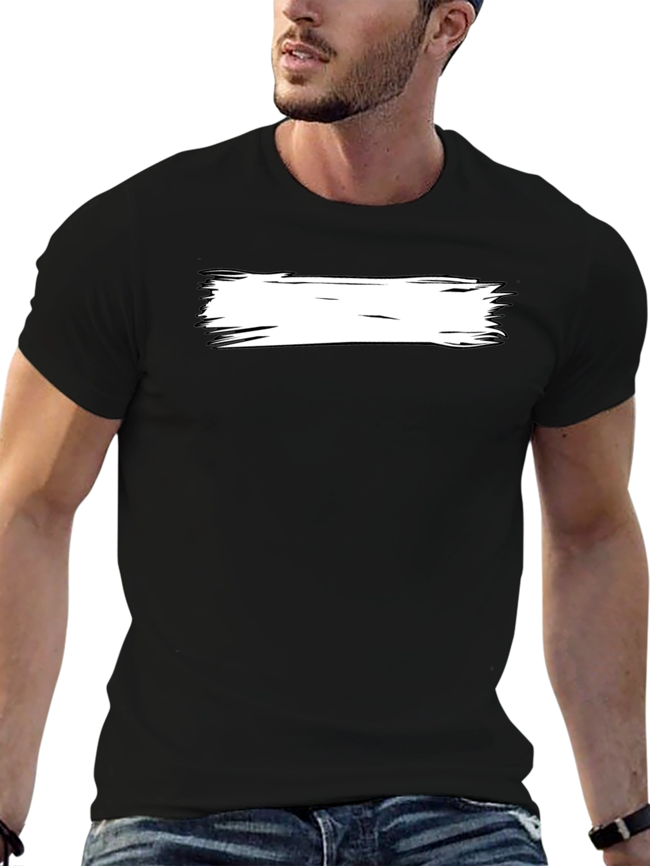 Black Black T-Shirt with White Brushstroke Design view 6