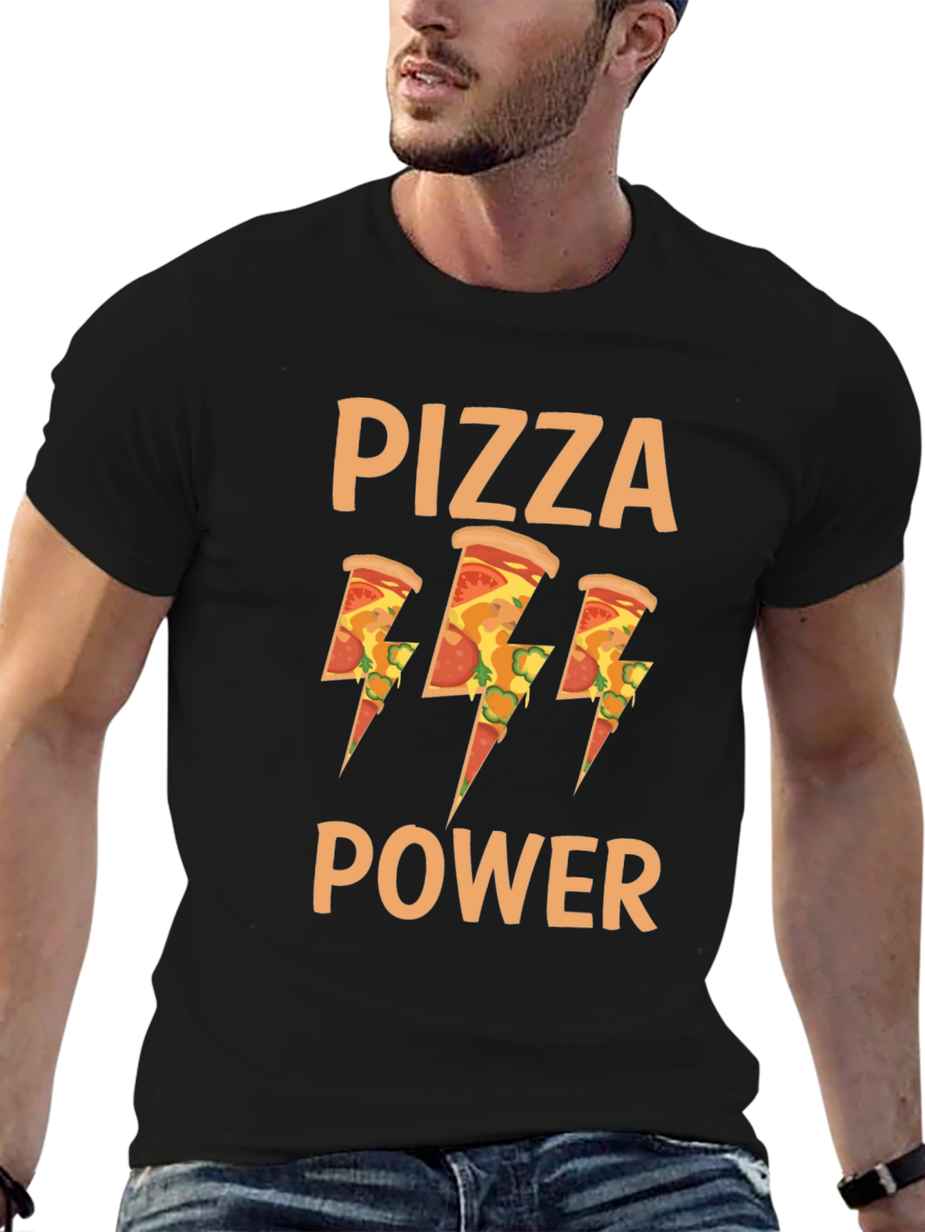 Black Pizza Power Graphic T-Shirt - Mens Black Tee view 6