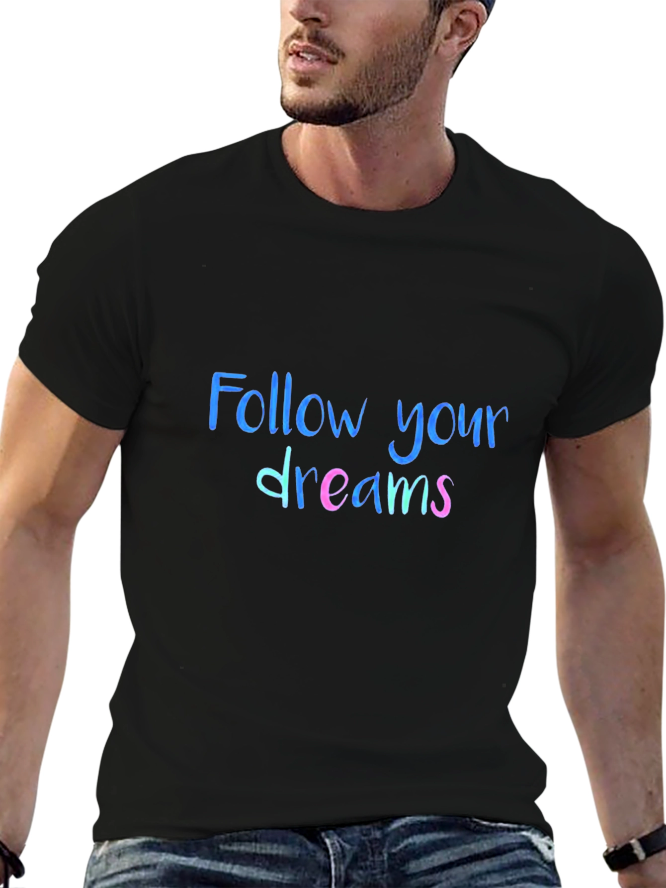 Black Follow Your Dreams Graphic Tee - Soft Cotton Blend view 6