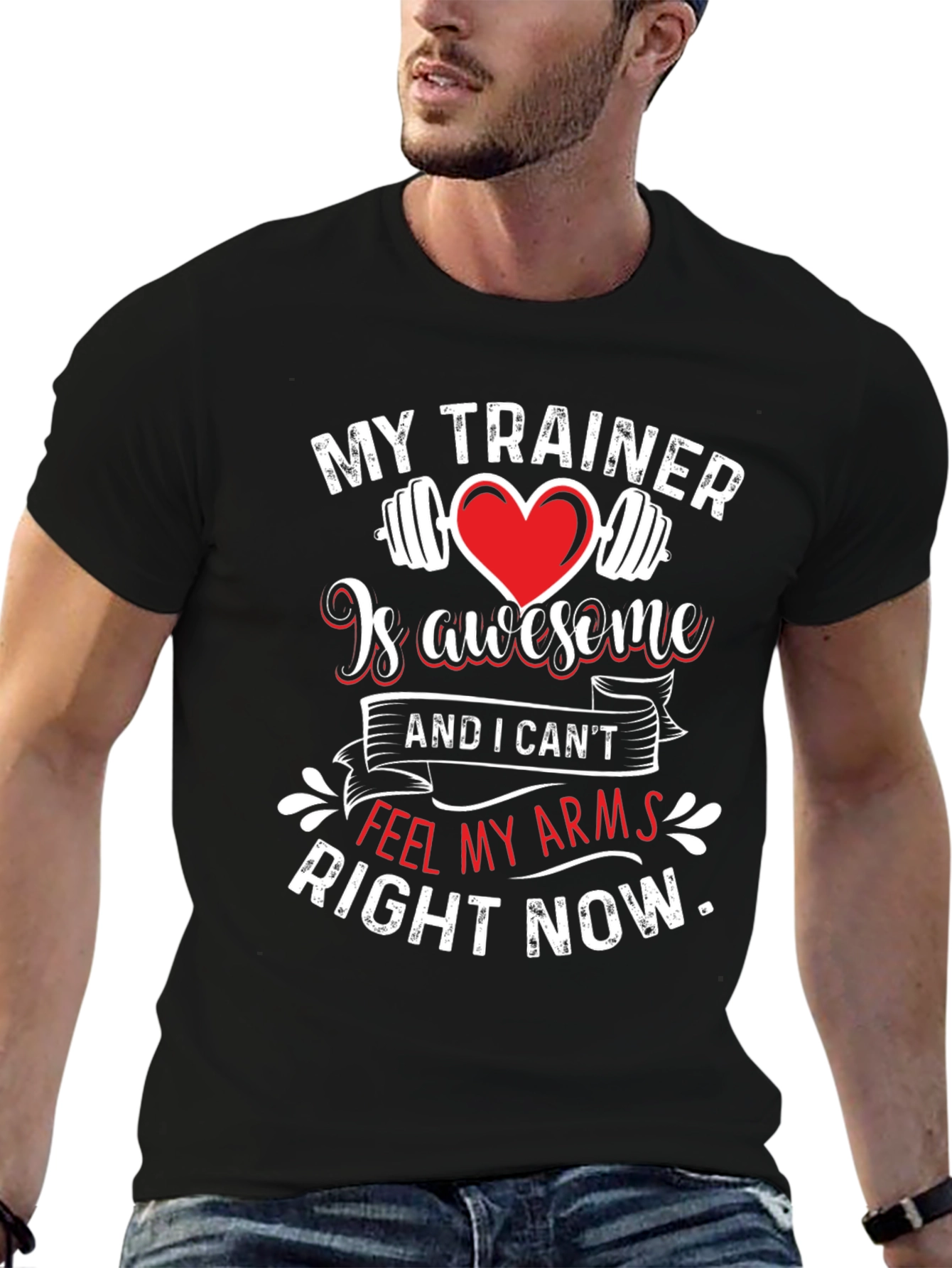 Black Funny Workout Shirt - My Trainer Is Awesome view 6