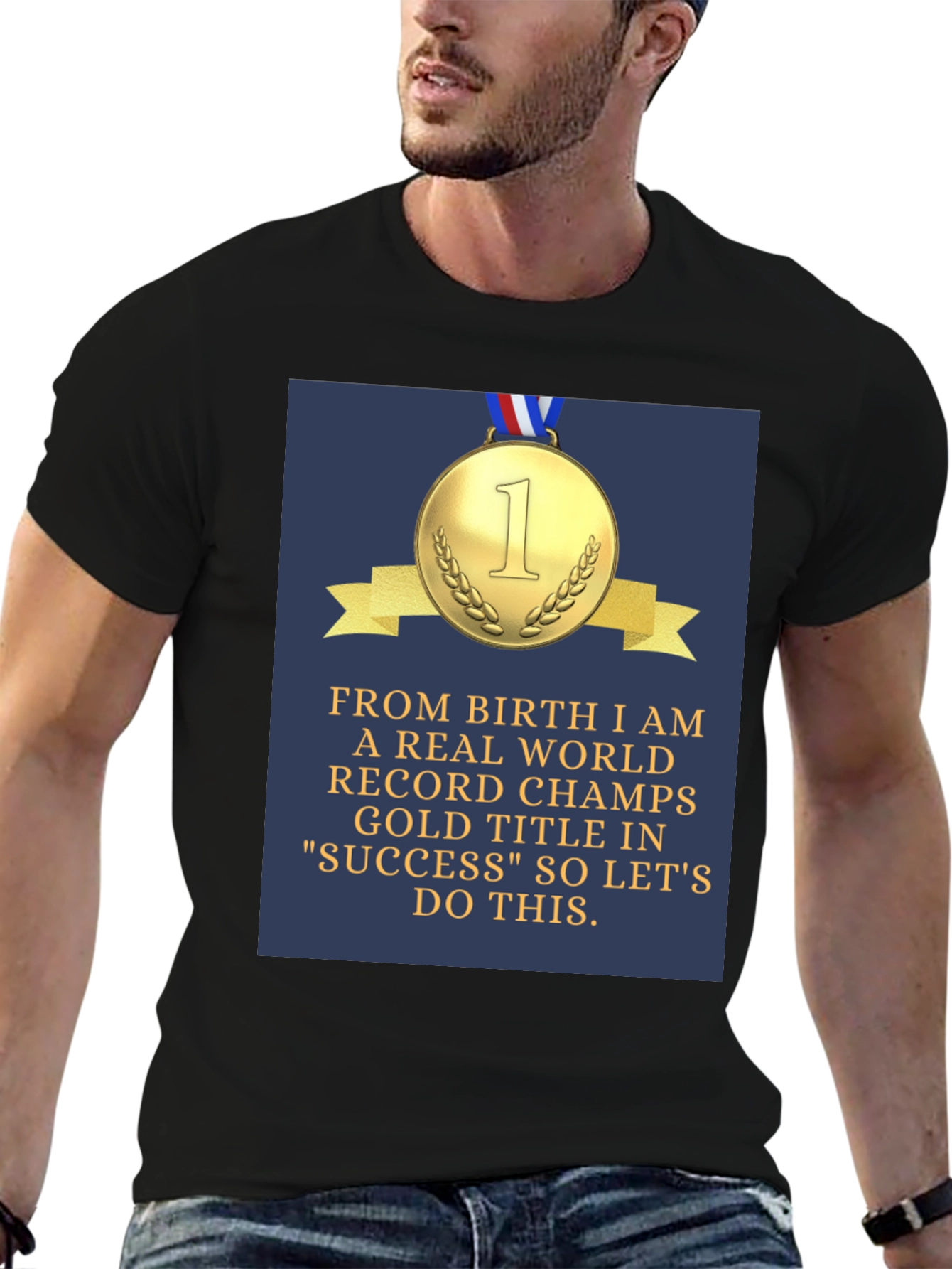 Black Success Champs T-Shirt - Gold Medal Design view 6