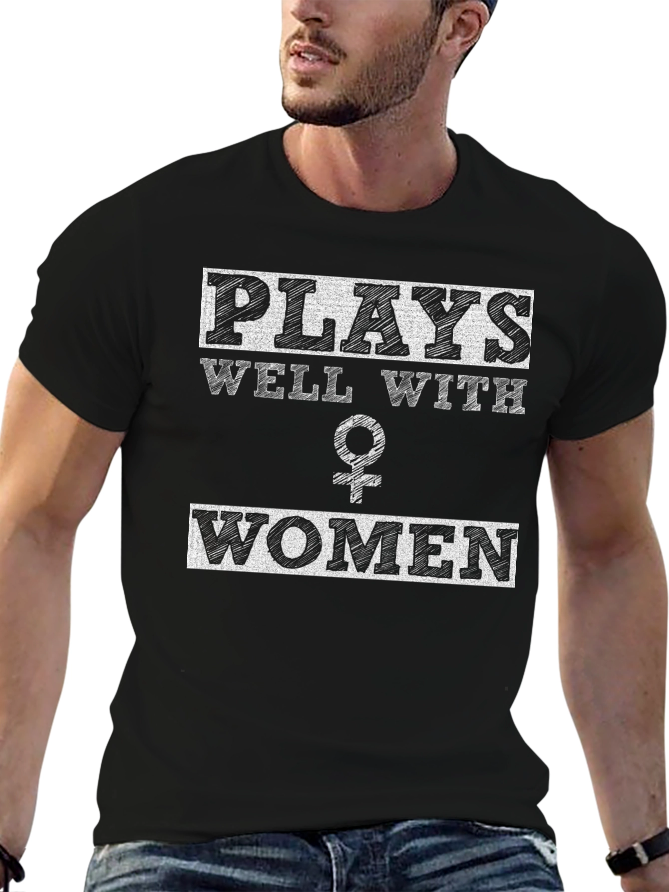 Black Plays Well With Women Graphic Tee - Black view 6