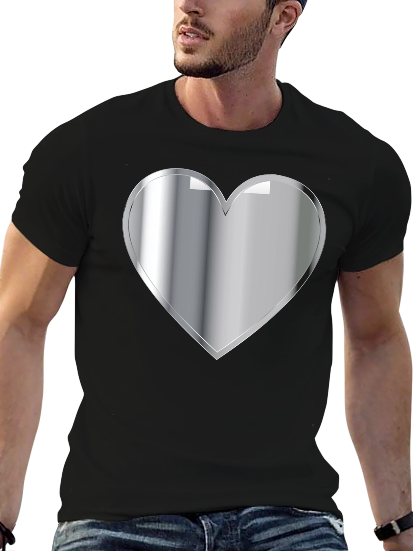 Black Silver Heart Graphic Black T-Shirt view 6