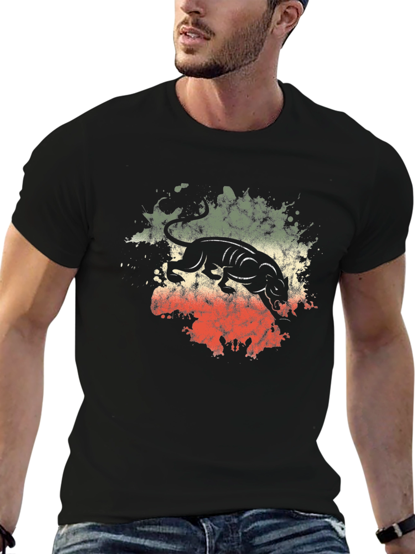 Black Retro Panther Graphic T-Shirt - Black view 6