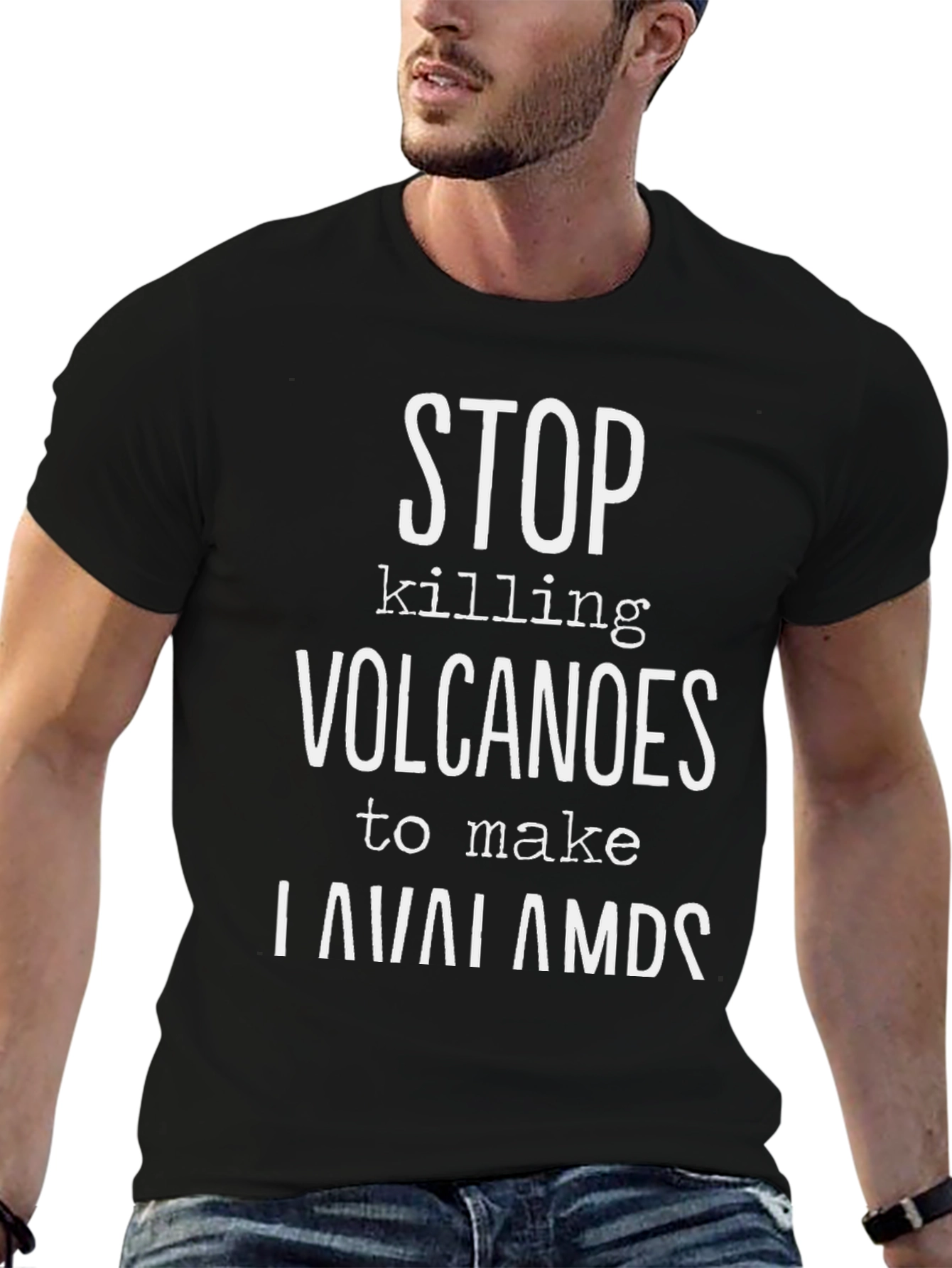 Black Stop Killing Volcanoes Funny Graphic T-Shirt view 6