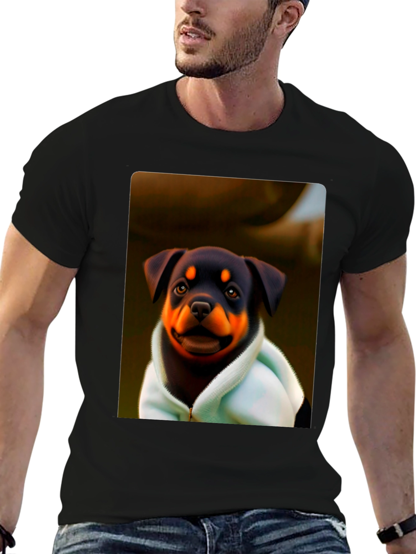 Black Rottweiler Puppy Hoodie T-Shirt - Cute Dog Tee view 6