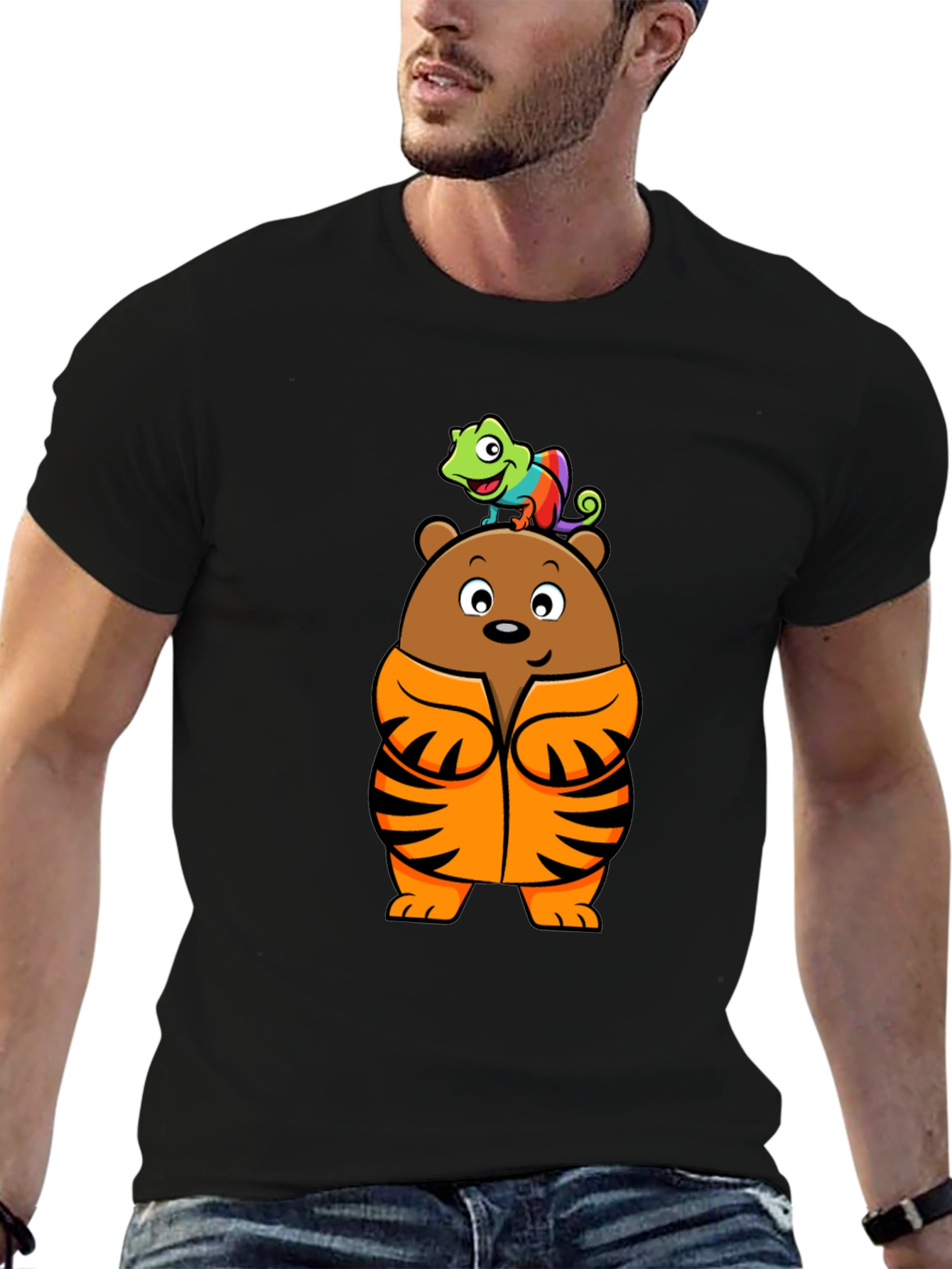 Black Bear and Chameleon Graphic Tee view 6