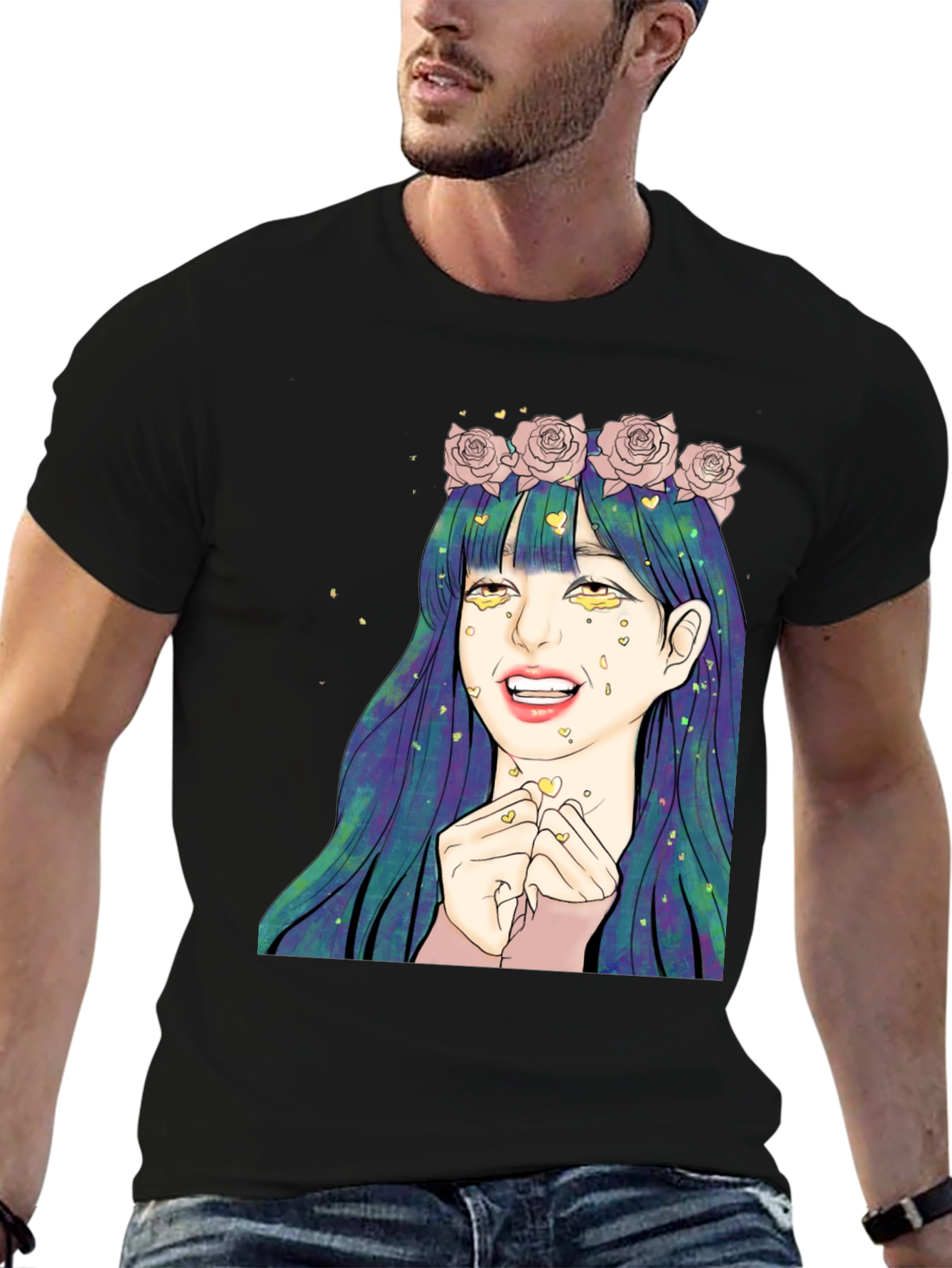 Black Anime Girl Graphic Tee - Black Unisex T-Shirt view 6