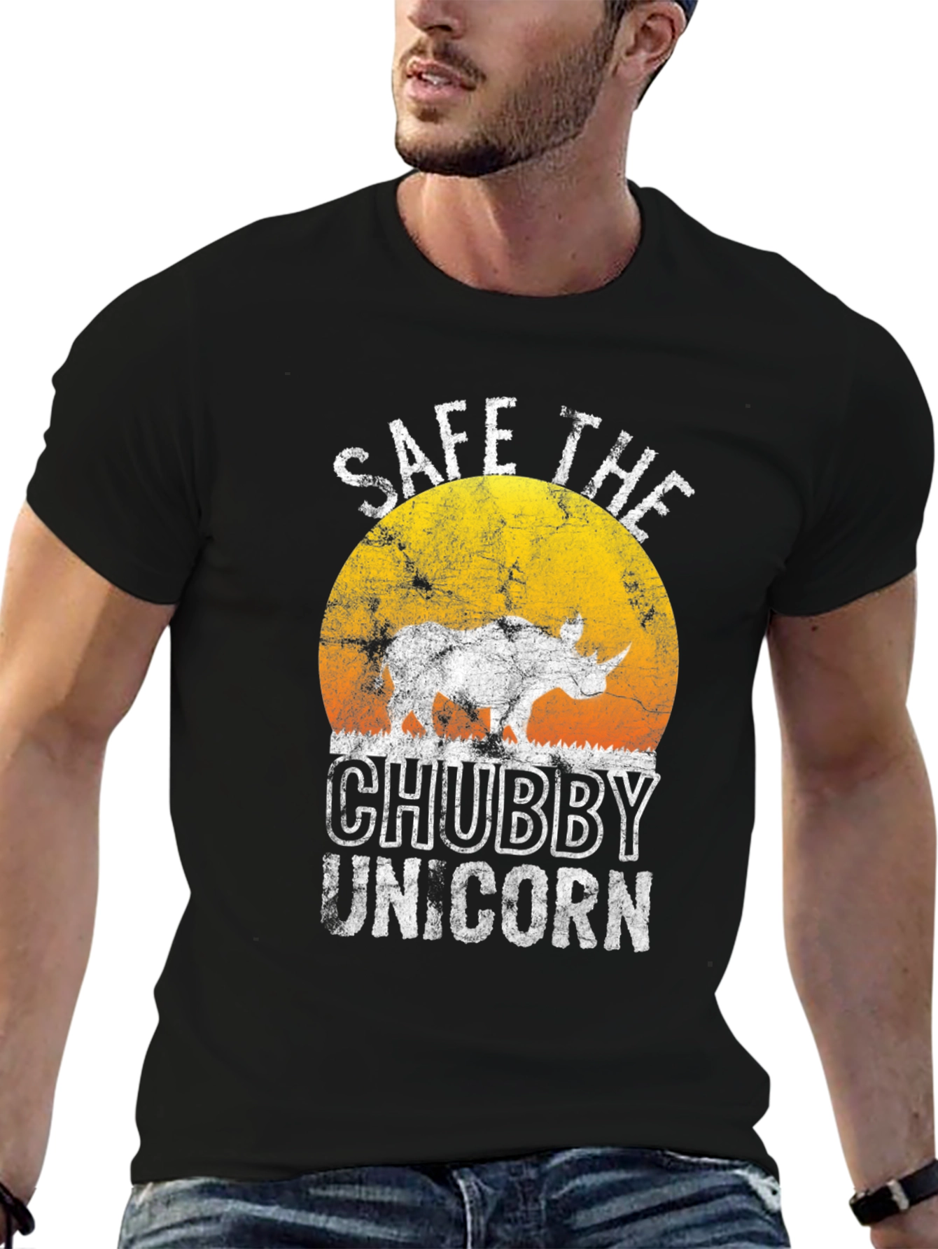 Black Save The Chubby Unicorn T-Shirt - Black Cotton Tee view 6