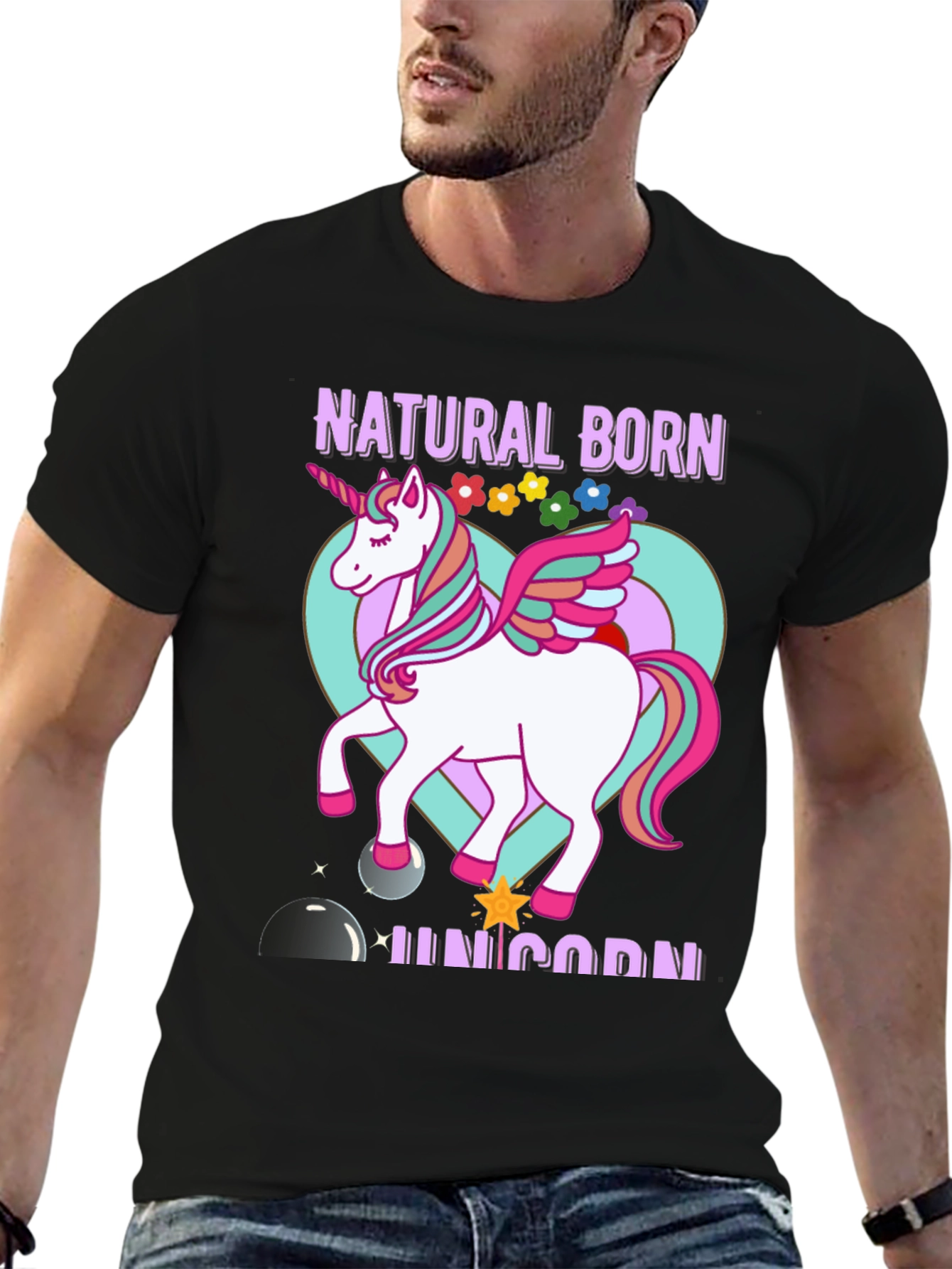 Black Natural Born Unicorn T-Shirt view 6