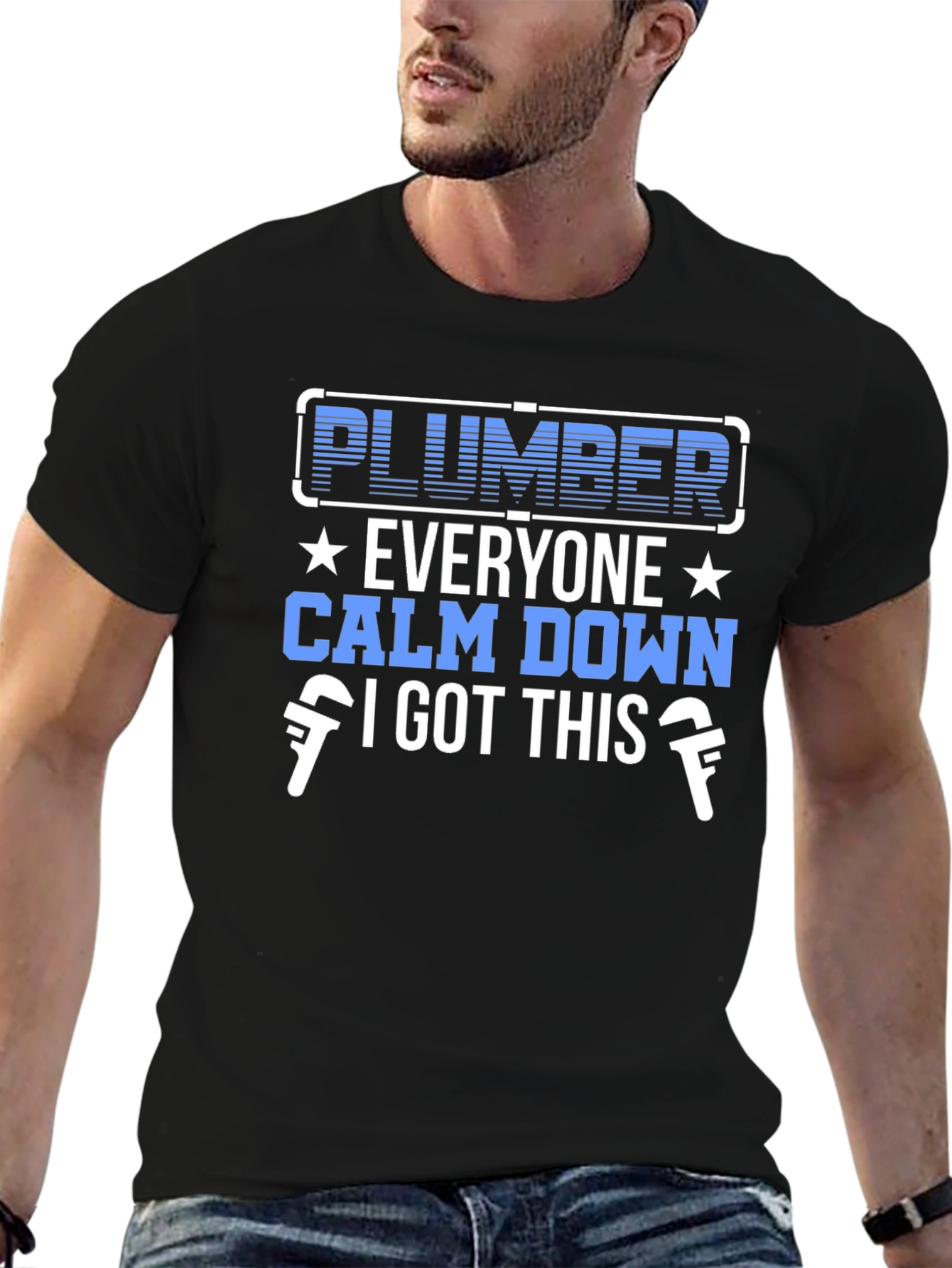 Black Plumber T-Shirt - Calm Down, I Got This! view 6