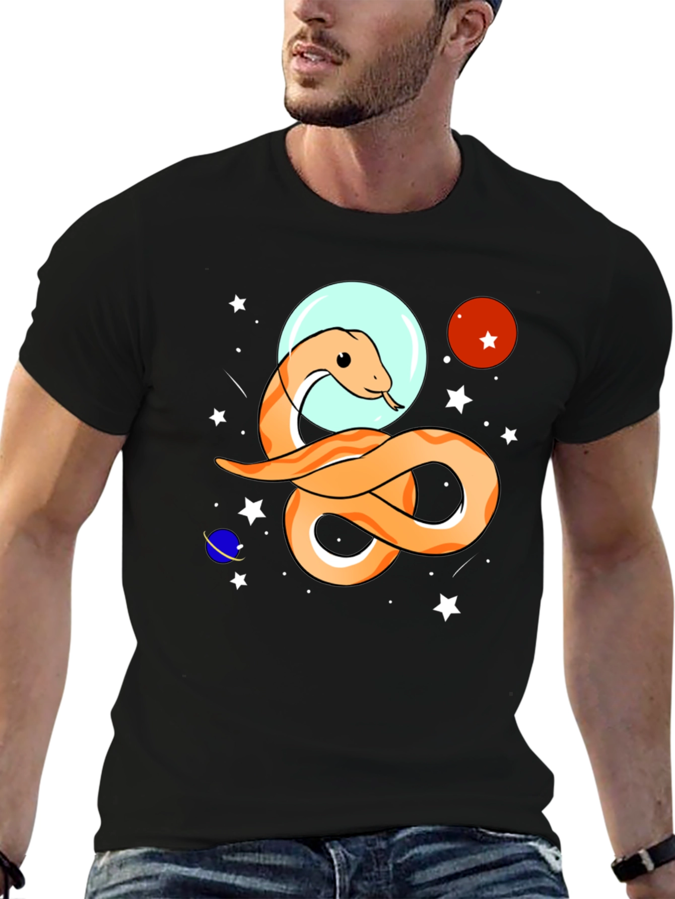 Black Space Snake Graphic Tee - Funky Universe Design view 6