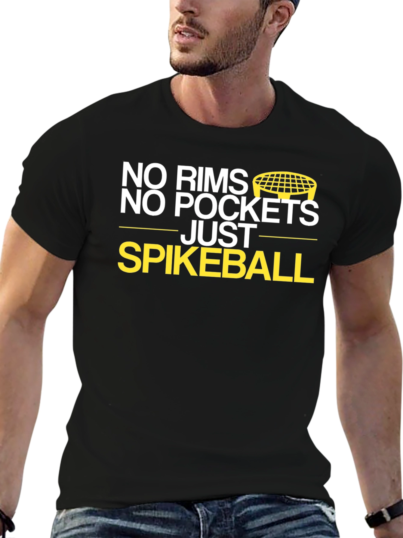 Black No Rims No Pockets Spikeball T-Shirt view 6