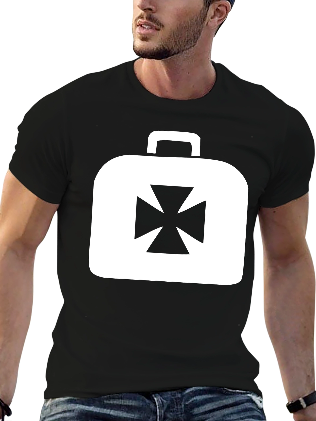 Black Iron Cross Briefcase Graphic Tee - Black view 6