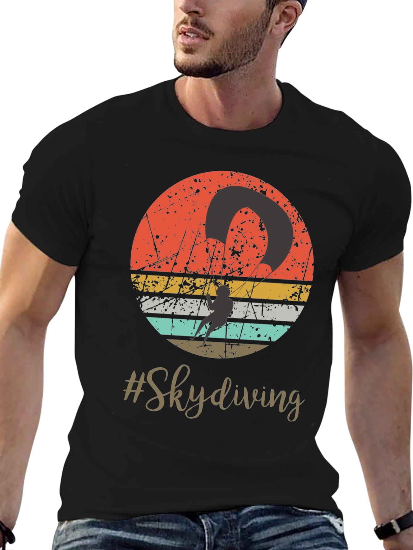 Black Retro Skydiving Graphic Tee view 6