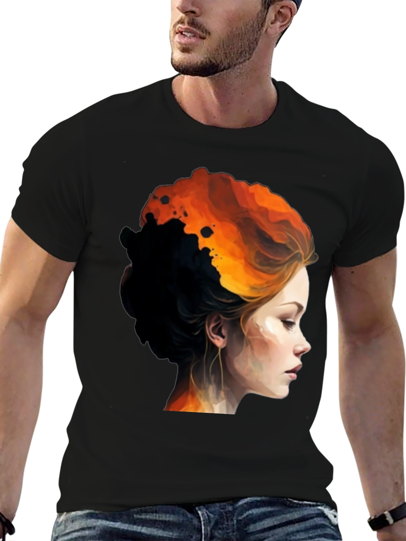 Black Fiery Woman Graphic Tee - Bold Artistic Design view 6