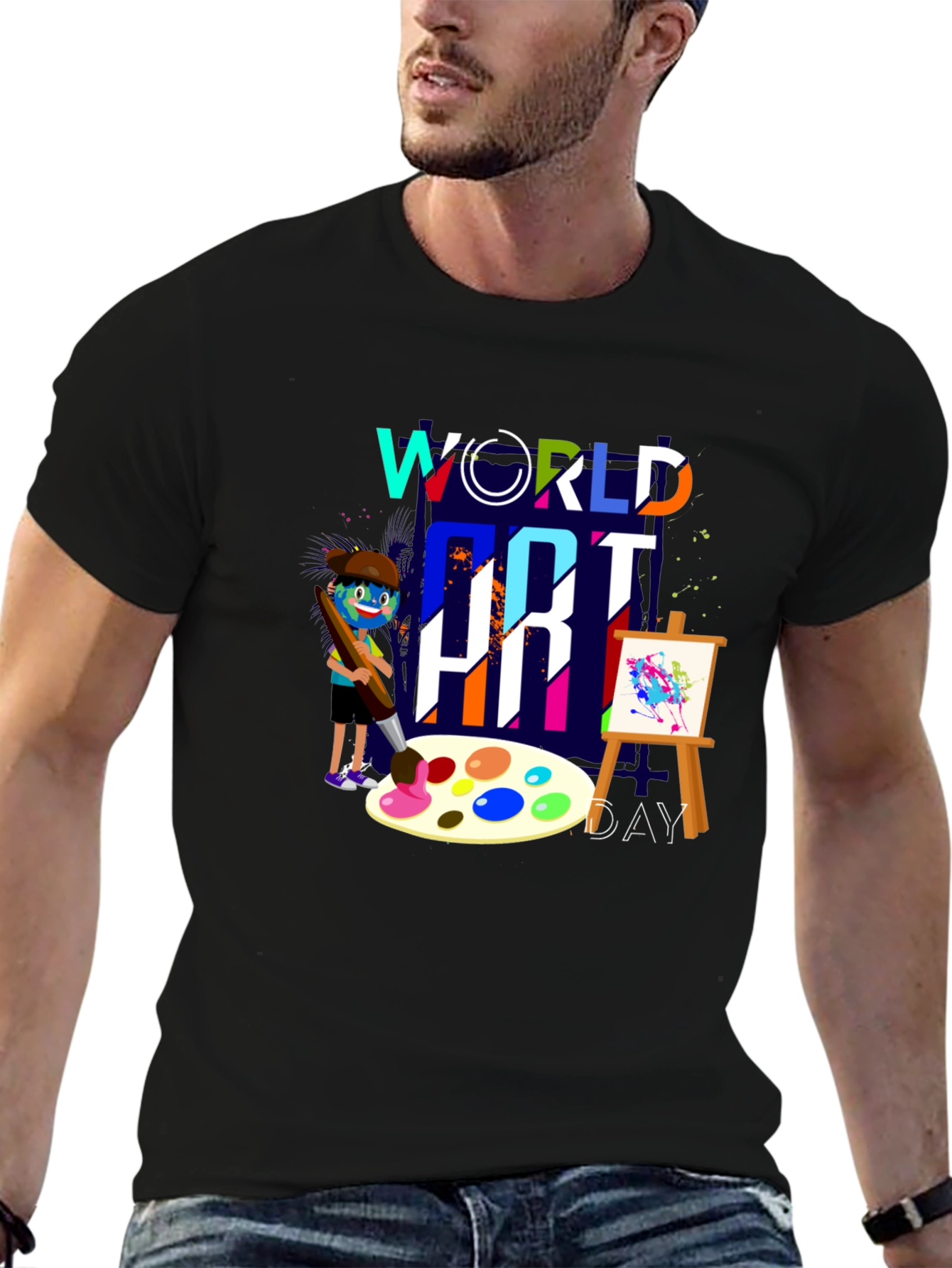 Black World Art Day T-Shirt, Painter Graphic Tee view 6