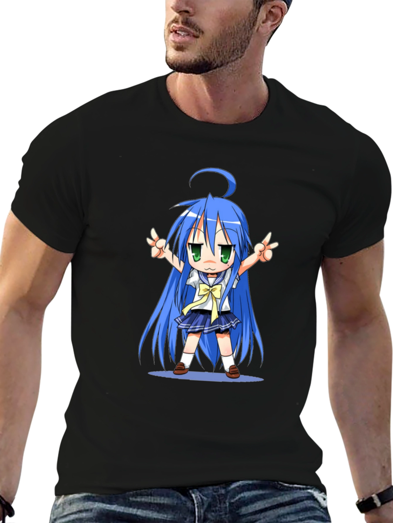 Black Anime Girl Graphic T-Shirt - Black Cotton Tee view 6