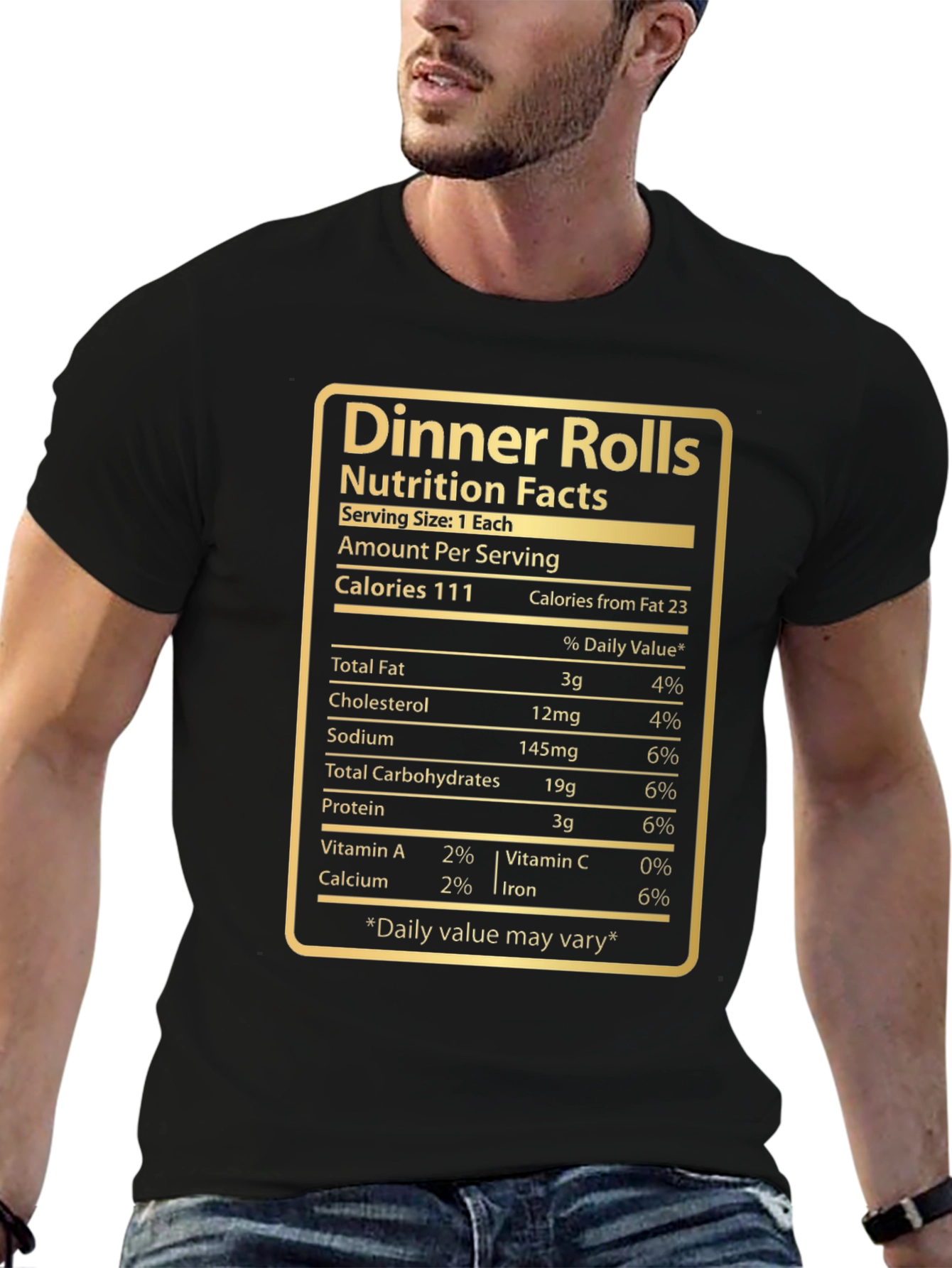 Black Dinner Rolls Nutrition Facts T-Shirt - Funny Foodie Tee view 6