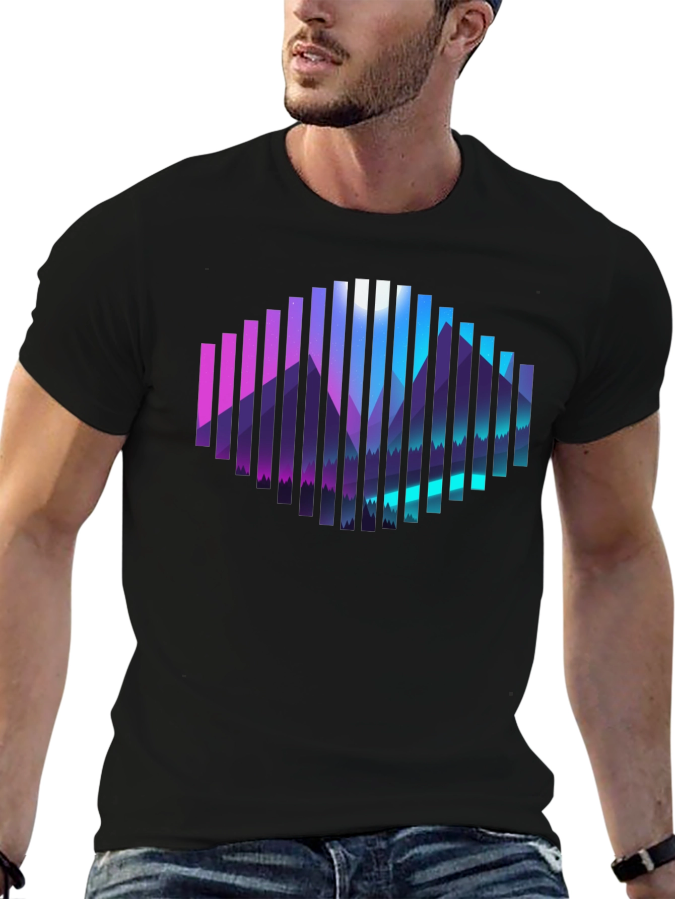 Black Geometric Mountainscape Graphic Tee - Black view 6