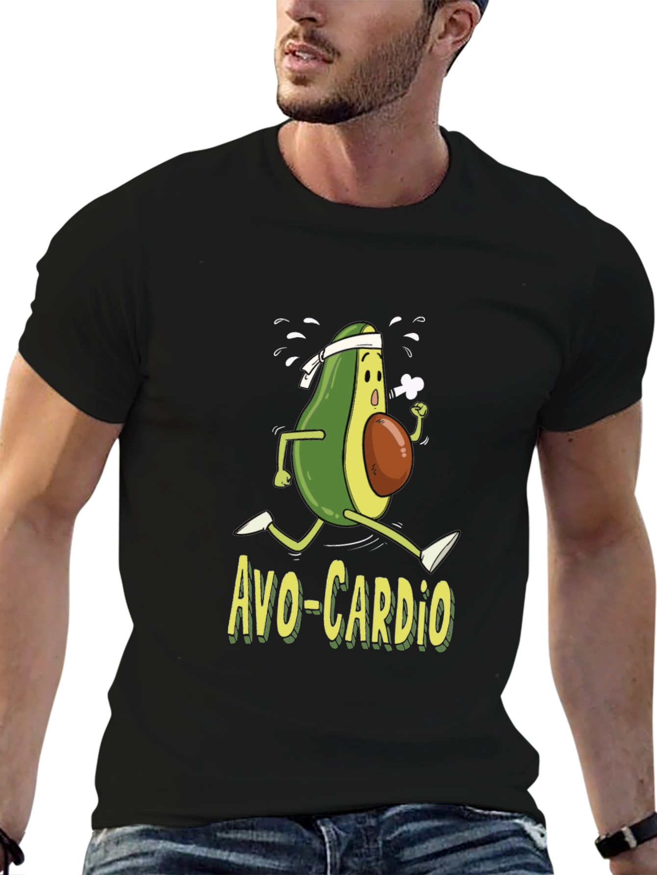 Black Avo-Cardio T-Shirt Funny Avocado Running Workout Tee view 6
