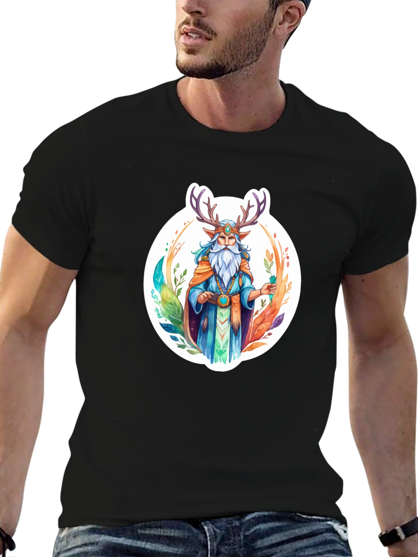 Black Nature Wizard Graphic T-Shirt - Unique Design view 6