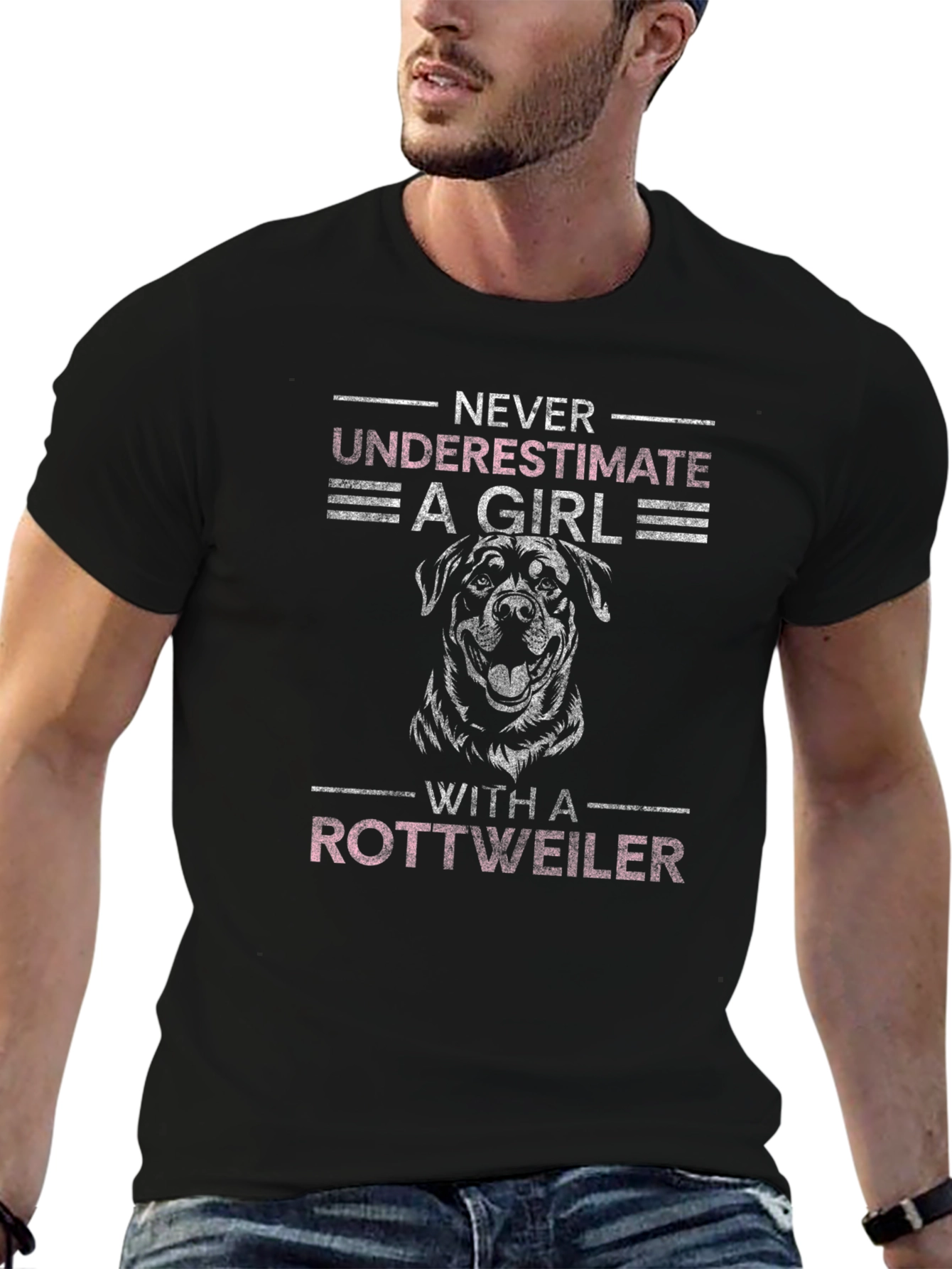 Black Never Underestimate A Girl Rottweiler T-Shirt view 6