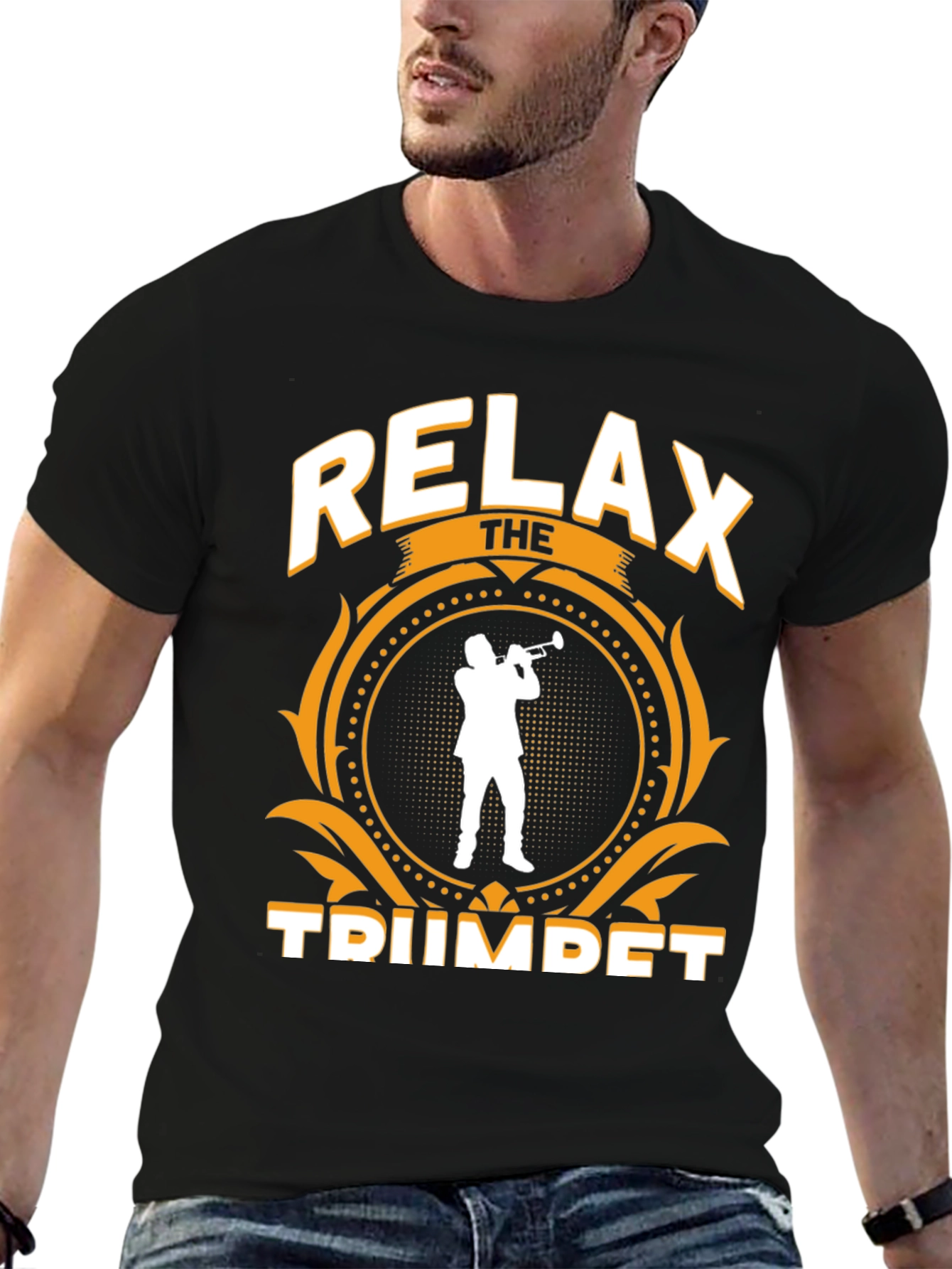 Black Relax the Trumpet Player T-Shirt view 6