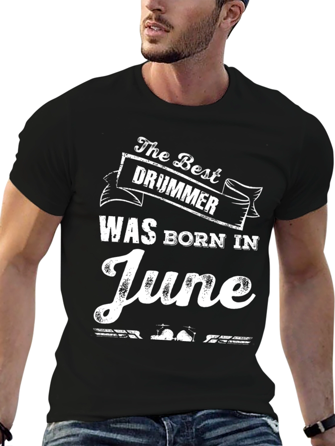 Black Best Drummer Born in June - Novelty T-Shirt view 6